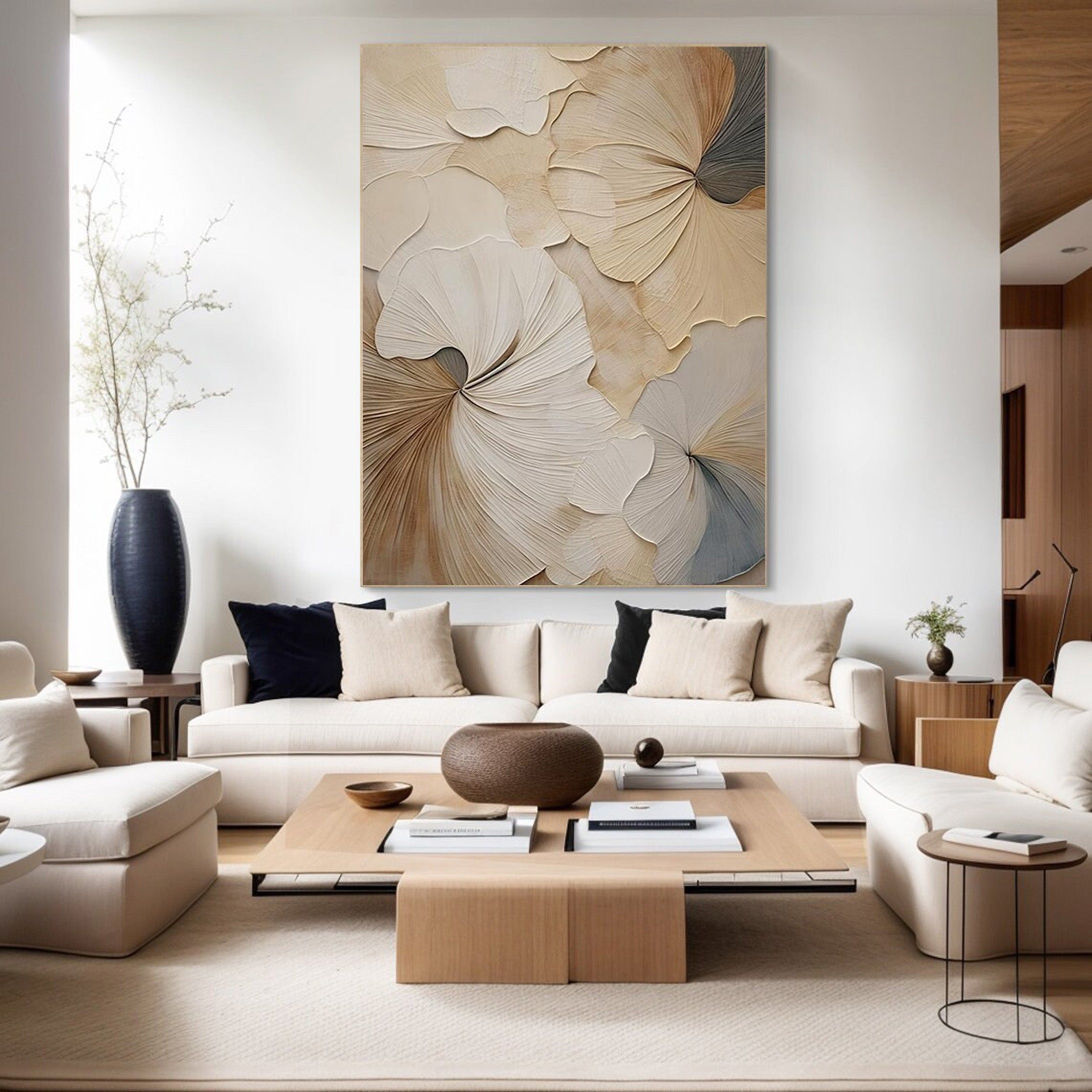 Neutral Bloom: Minimalist Floral Canvas, Elegant Beige Palette #BGA 205