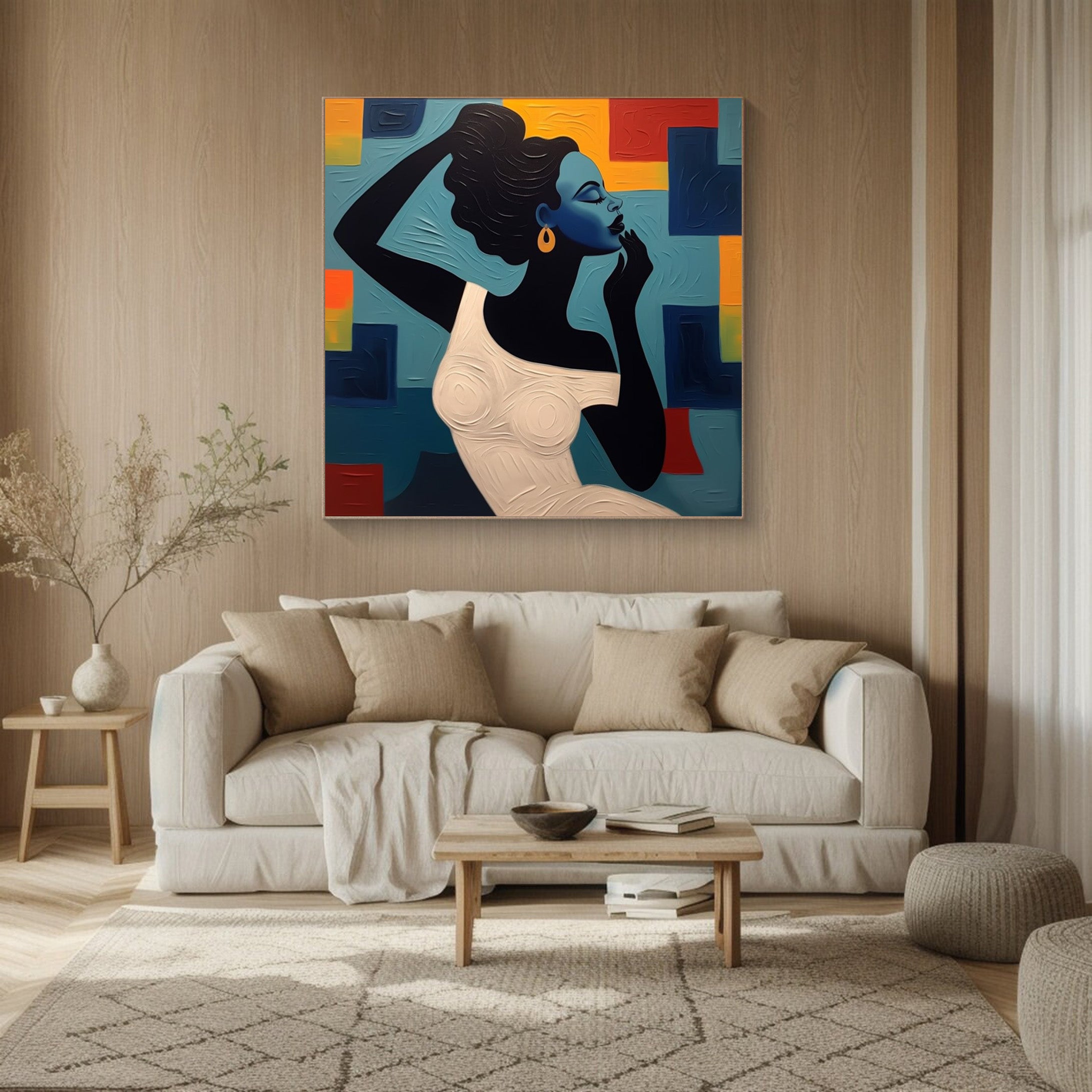 Stylized Figure Against Textured Color Shapes, Elegant Portrait #BGA 251