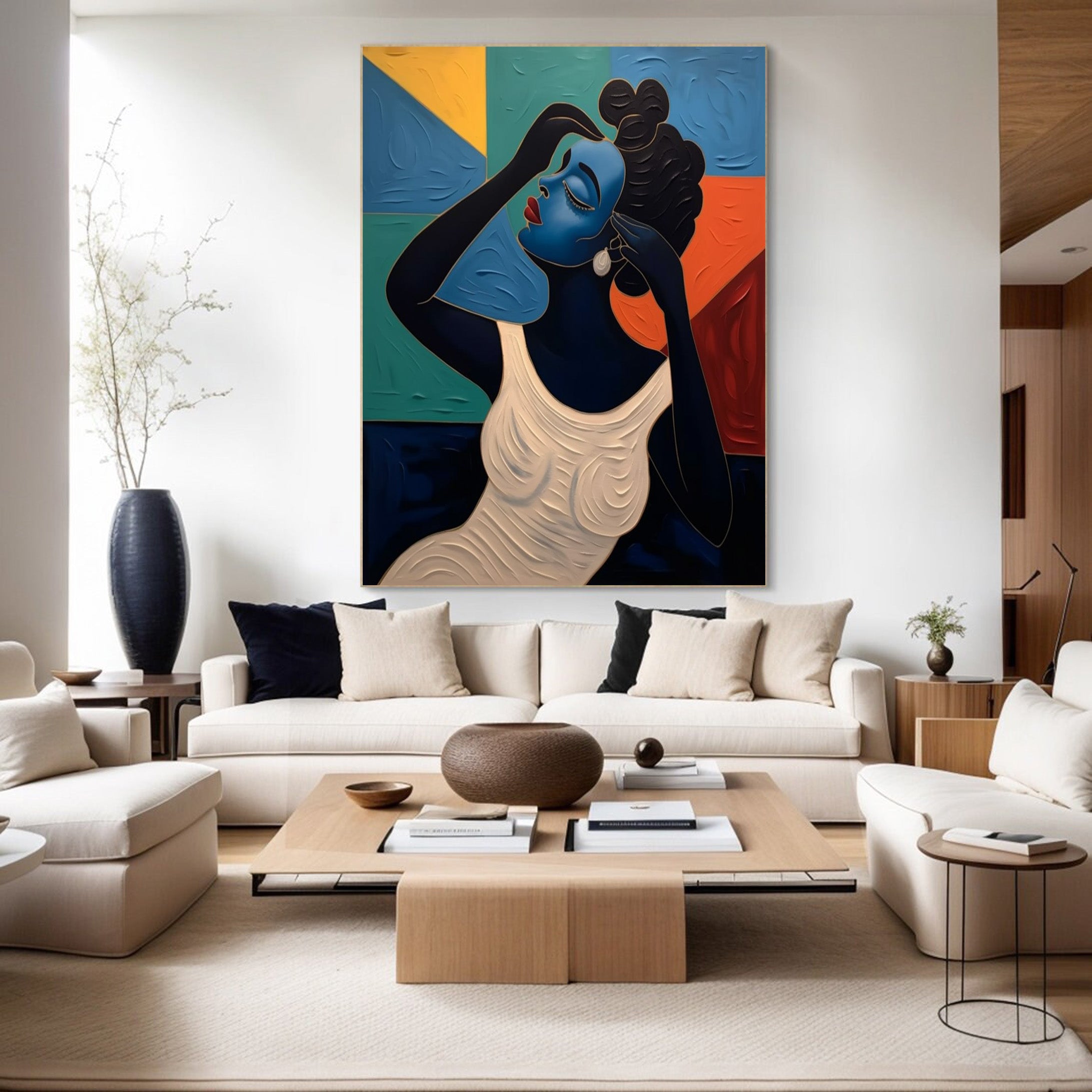 Textured Portrait with Bold Color Blocks, Modern Stylized Art #BGA 254