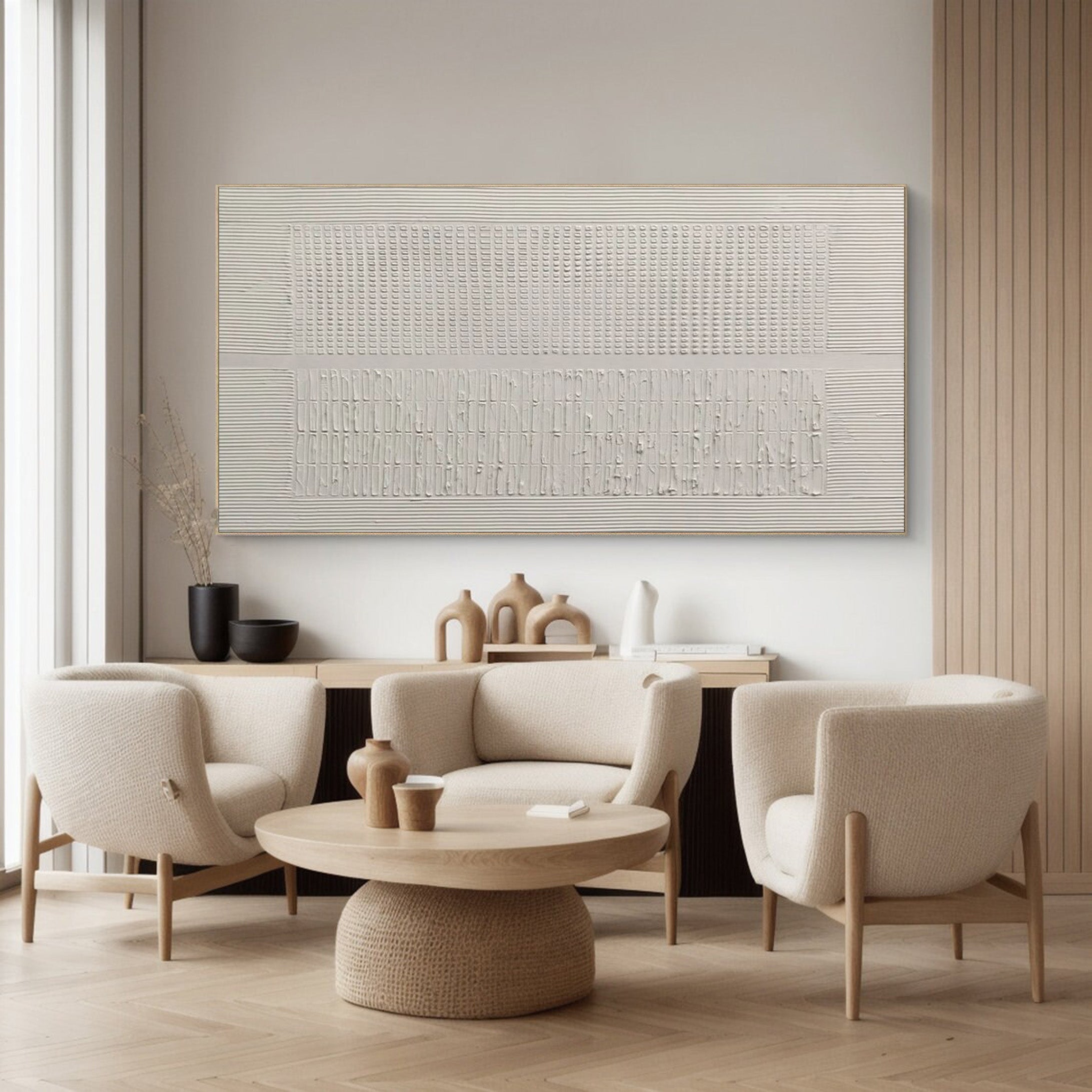 Textured Grid: Contemporary White Plaster Wall Painting #BGA 232