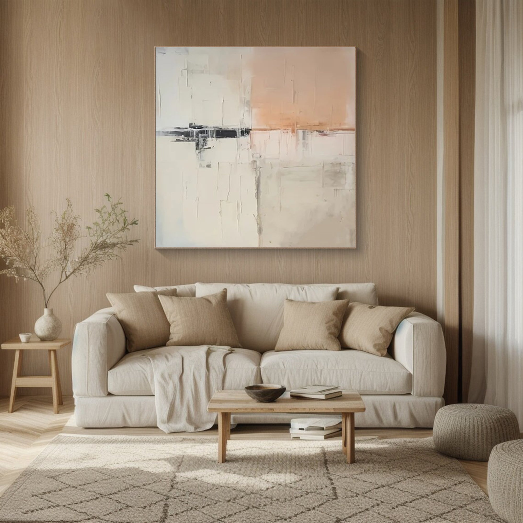 Abstract Peach & Black Art, Scandinavian Modern Wall Decor #BGA 219