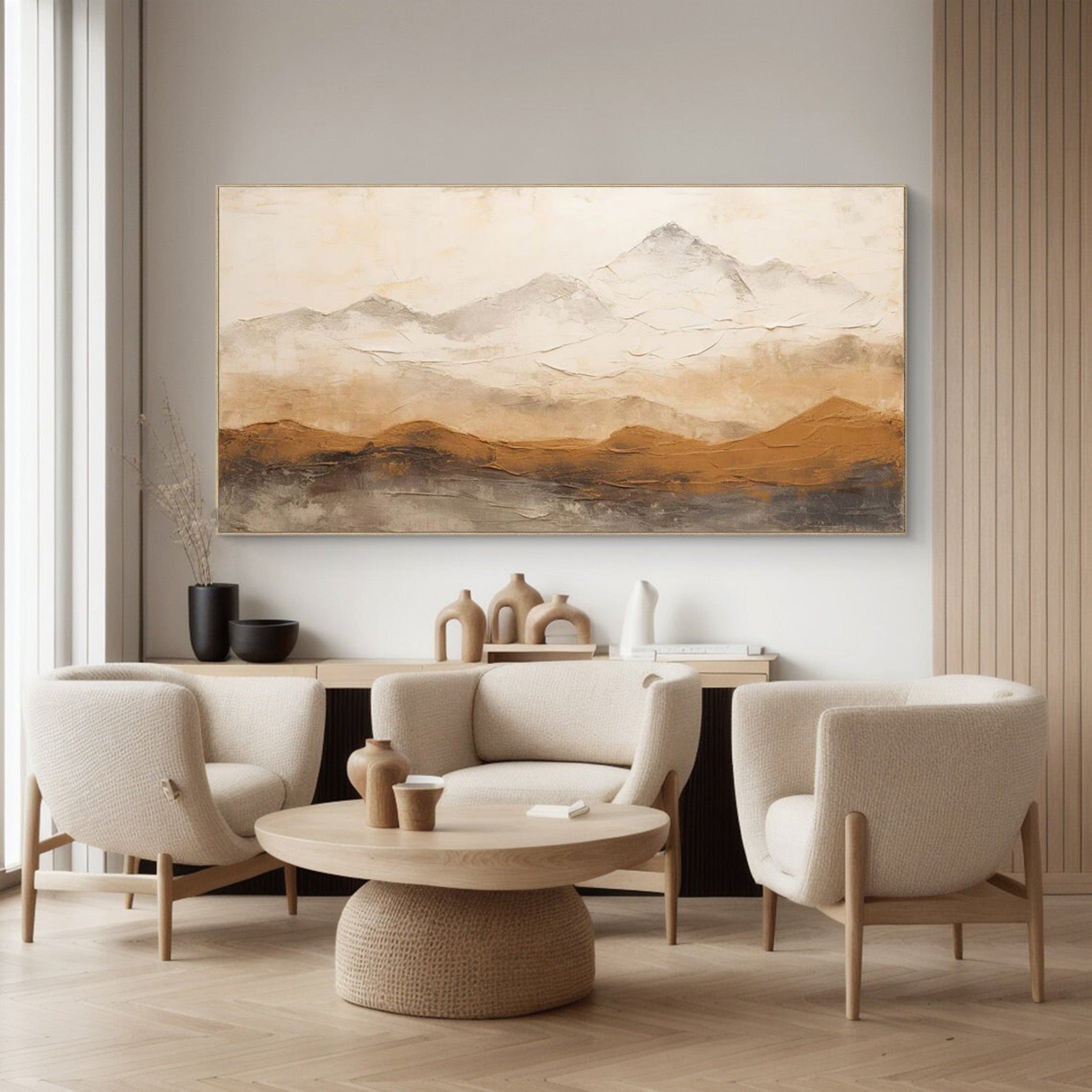 Textured Ascent: Earth Tone Minimalist Mountain Landscape #BGA 234
