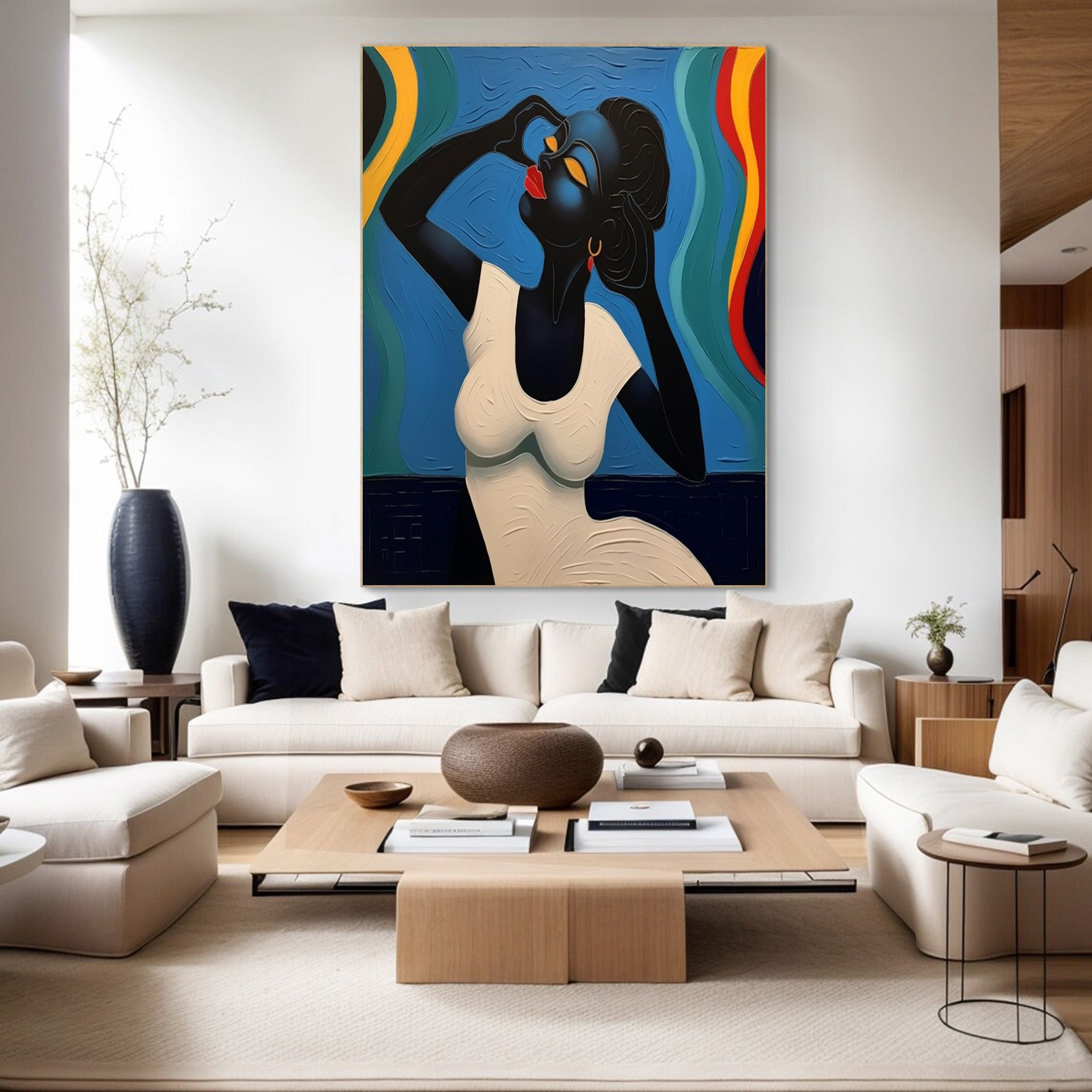Stylized Portrait with Textured Color Waves, Modern Wall Art #BGA 256