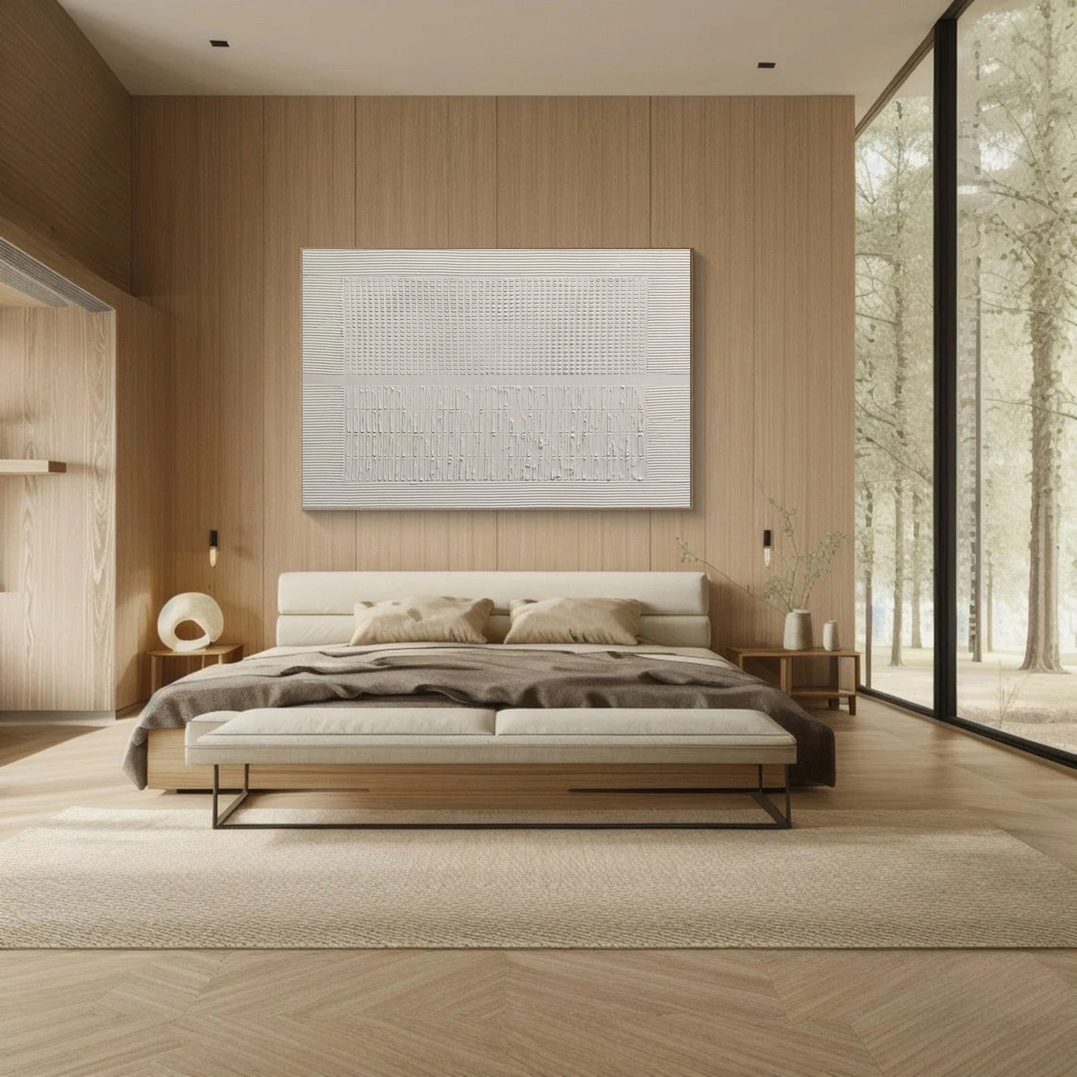Textured Grid: Contemporary White Plaster Wall Painting #BGA 232