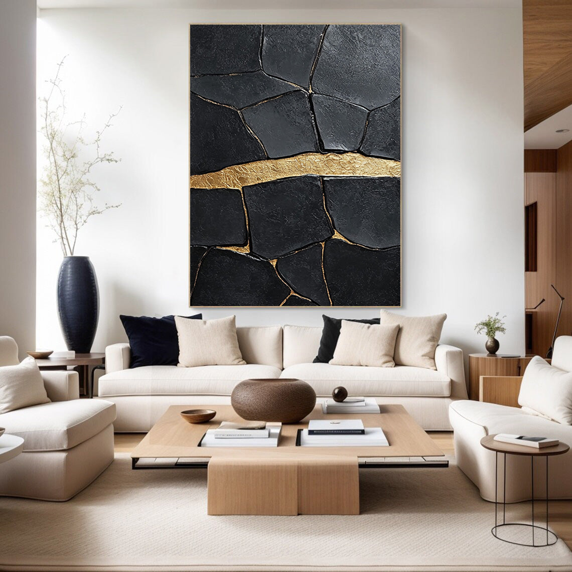 Textured Black Canvas with a Striking Horizontal Gold Accent #BGA 266