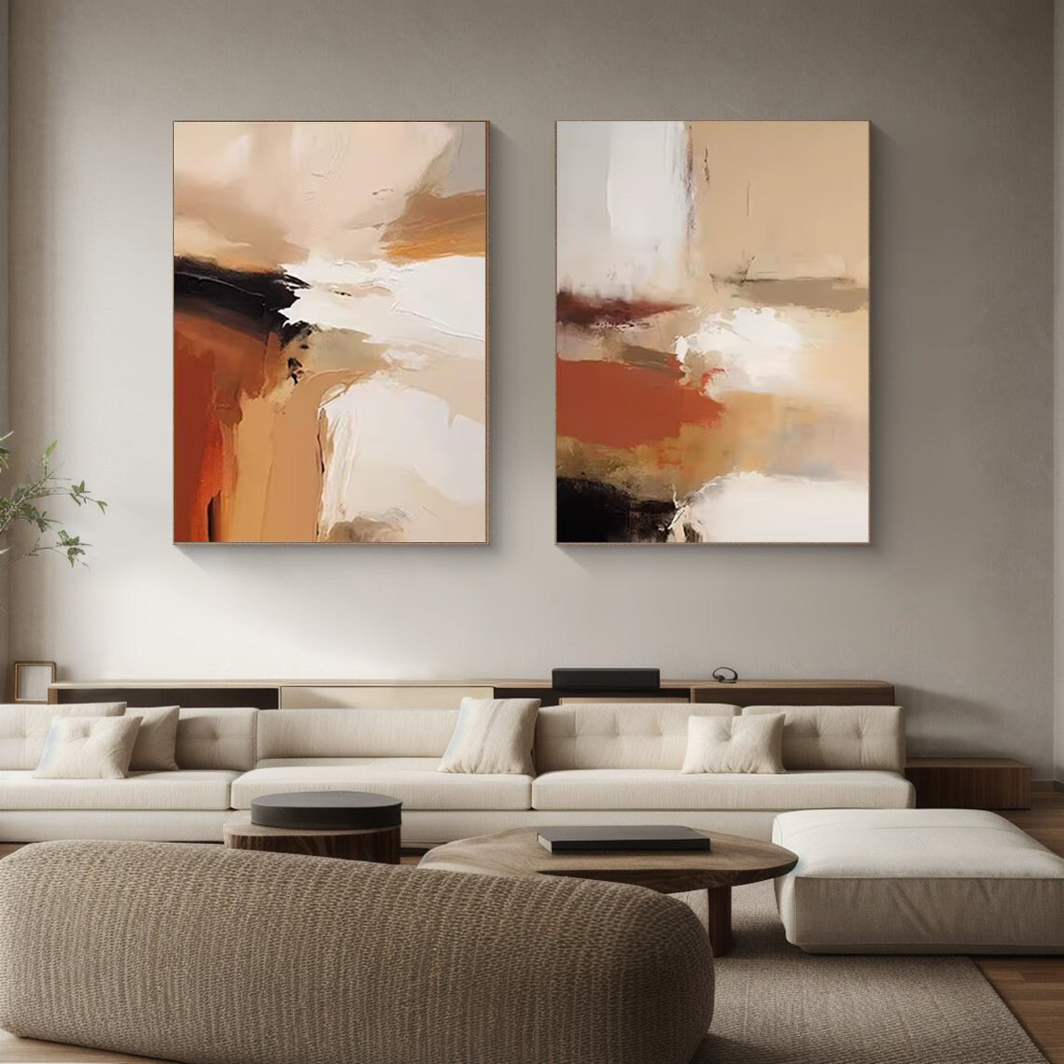 Earthen Duet: Set of 2 Abstract Paintings, Warm Terra Tones #BGA 211