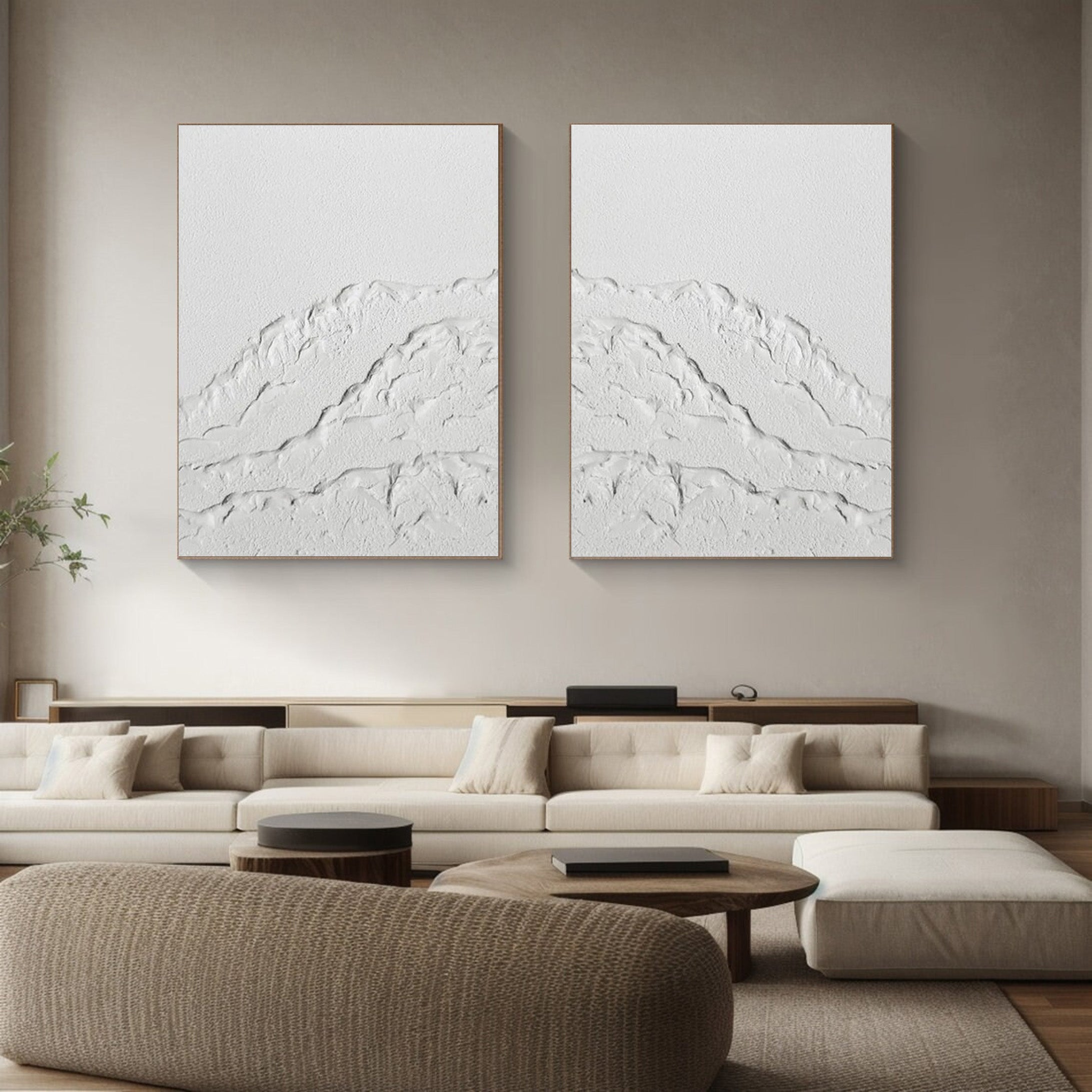 White Alpine Divide: Set of Two 3D Mountain Wall Art #BGA 213