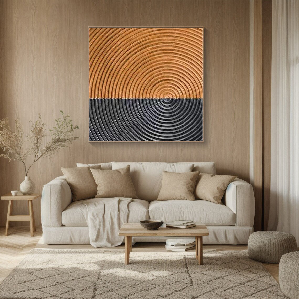 Dual Resonance: Abstract Circular Art, Two-Tone Textured Art #BGA 217