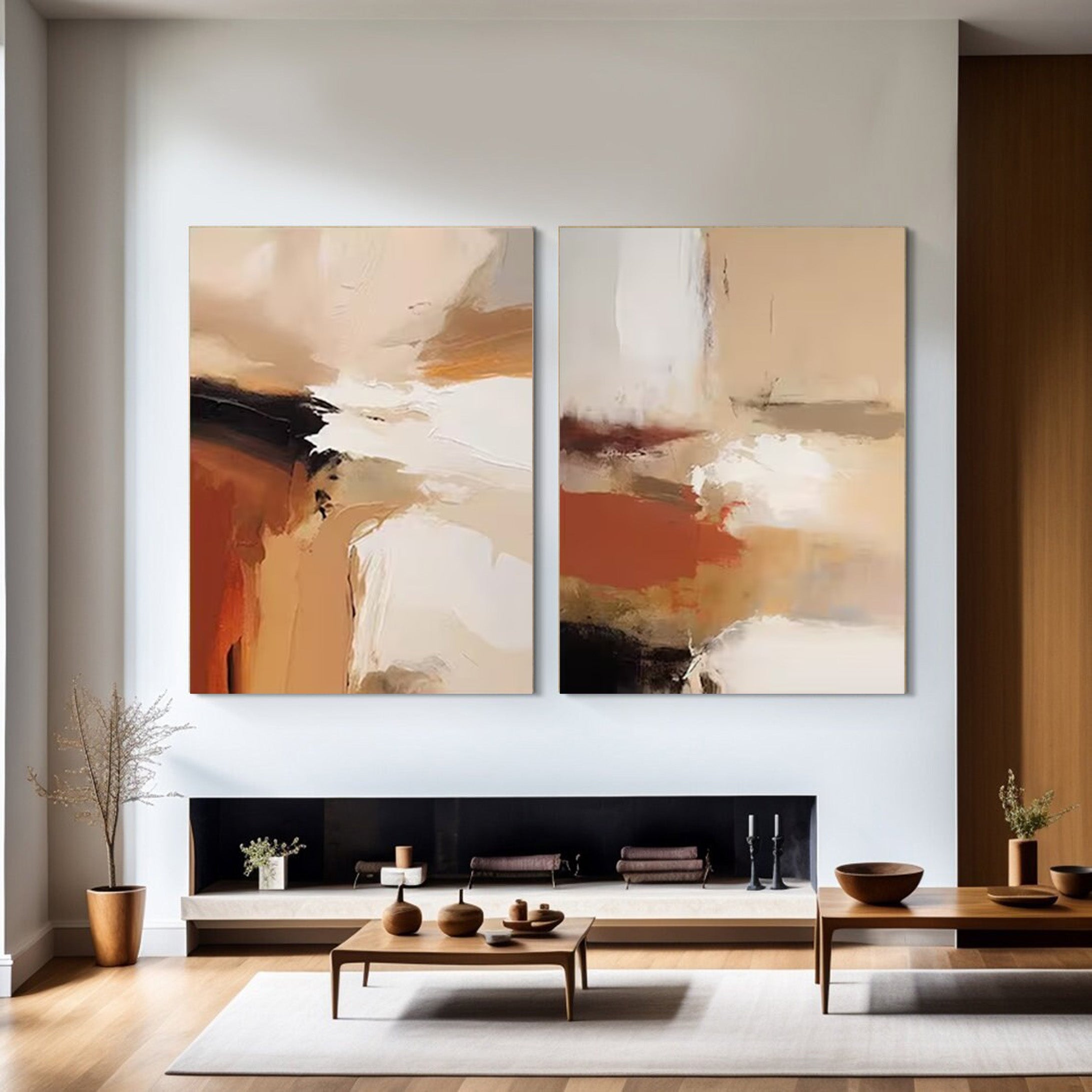 Earthen Duet: Set of 2 Abstract Paintings, Warm Terra Tones #BGA 211