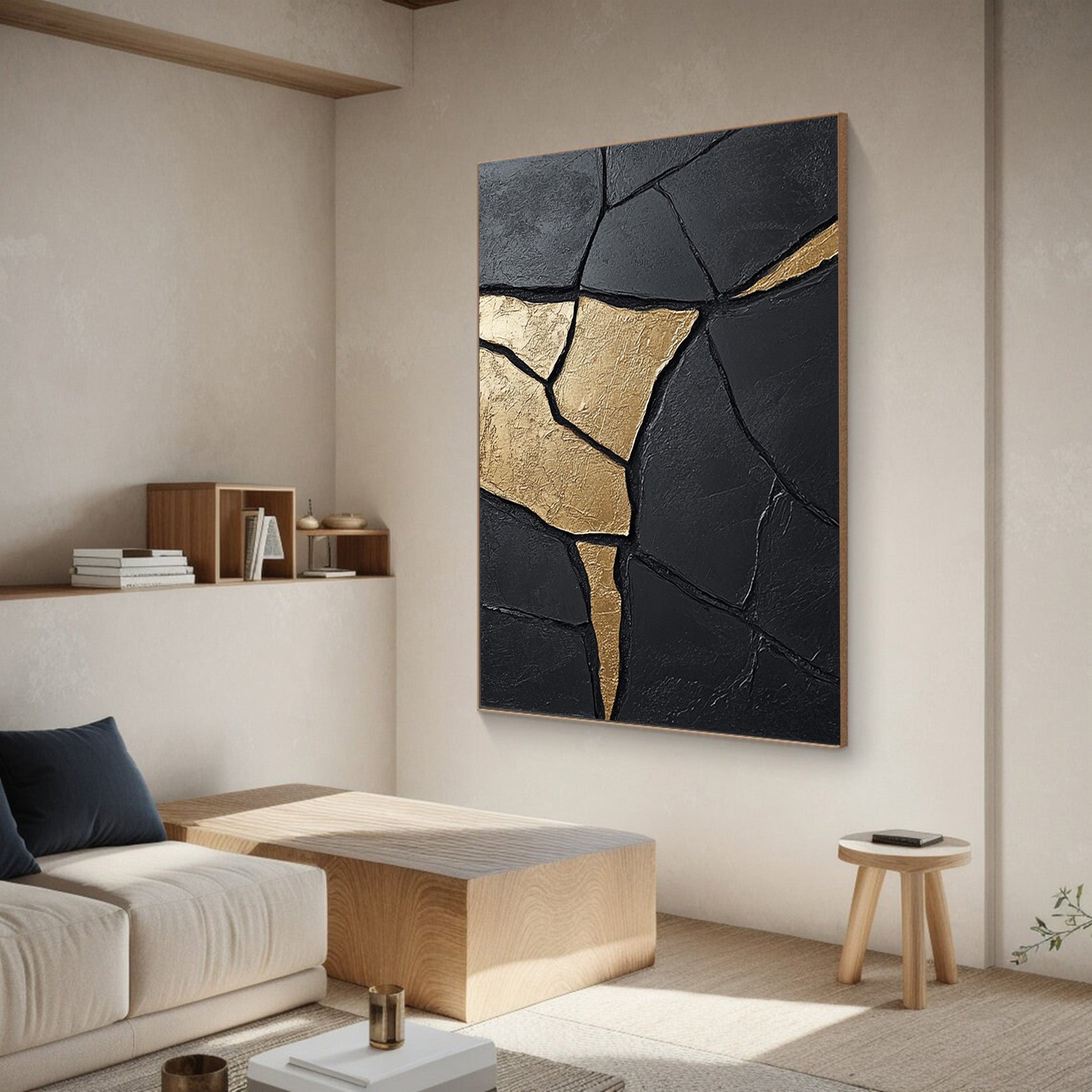 Large Contemporary Black Impasto with Flowing Gold Accents #BGA 271