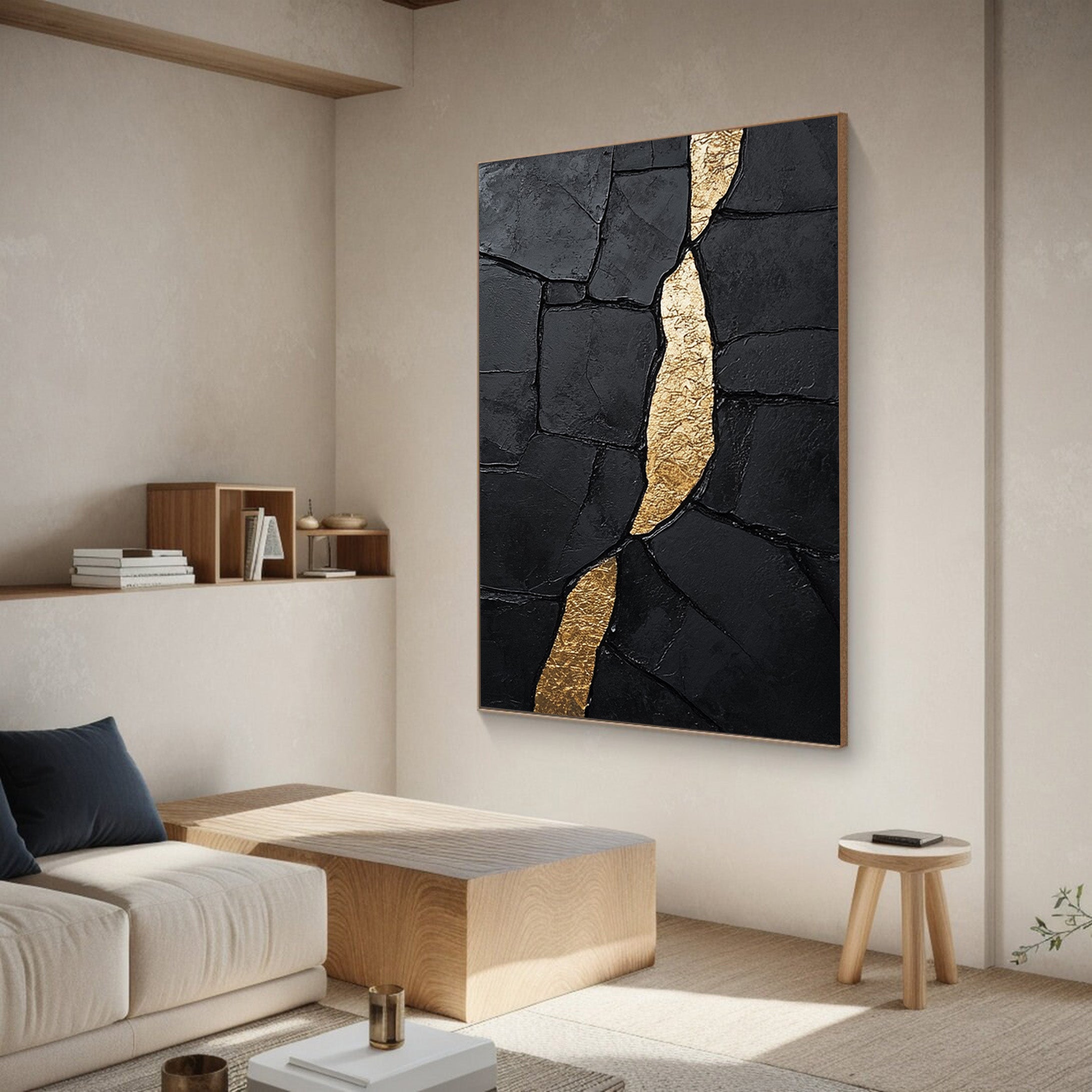 Large Heavily Textured Black and Gold Abstract for Luxe Decor #BGA 273
