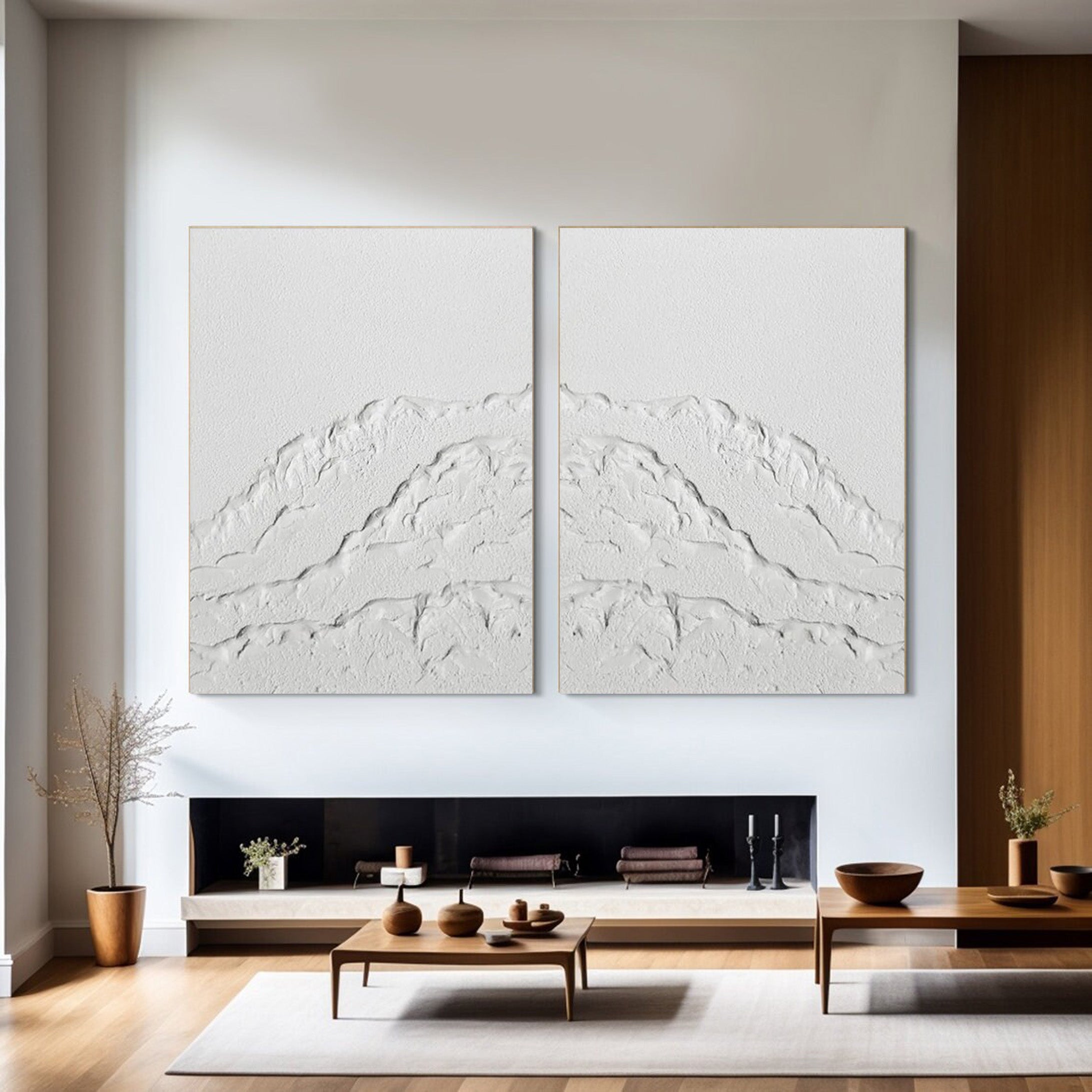 White Alpine Divide: Set of Two 3D Mountain Wall Art #BGA 213