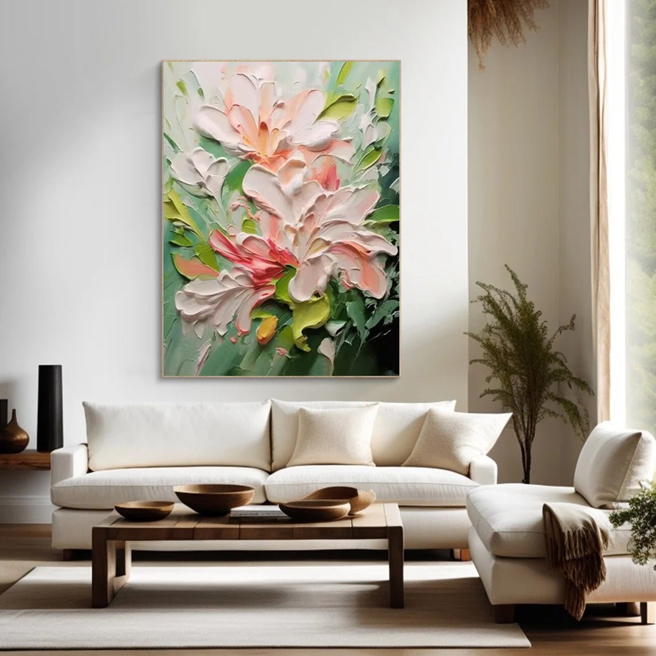 Floral Dimension: 3D Flower Art, White Pink Green Palette #BGA 204