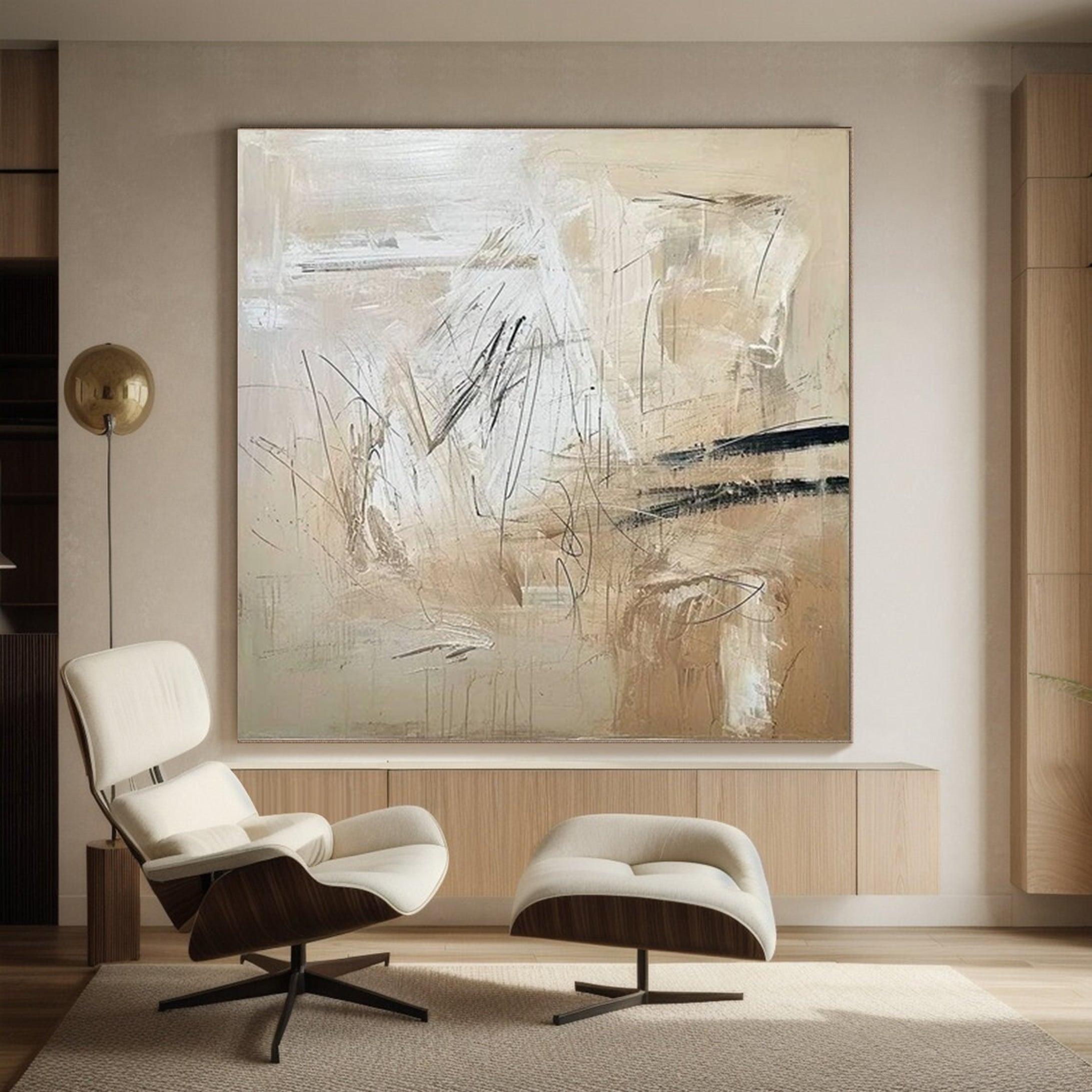 Neutral Gestures: Beige Abstract, Expressive Mark Making Art #BGA 216
