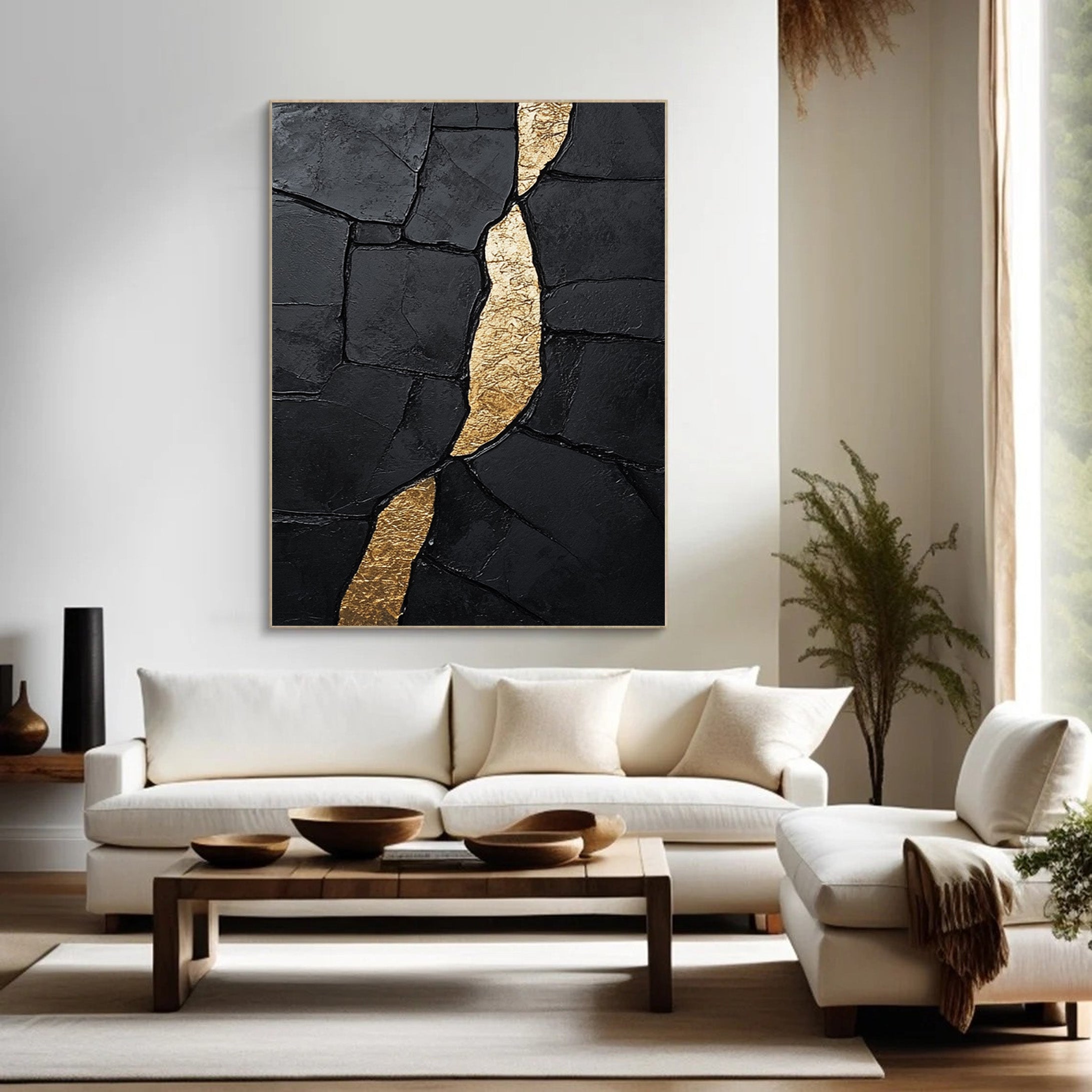 Large Heavily Textured Black and Gold Abstract for Luxe Decor #BGA 273