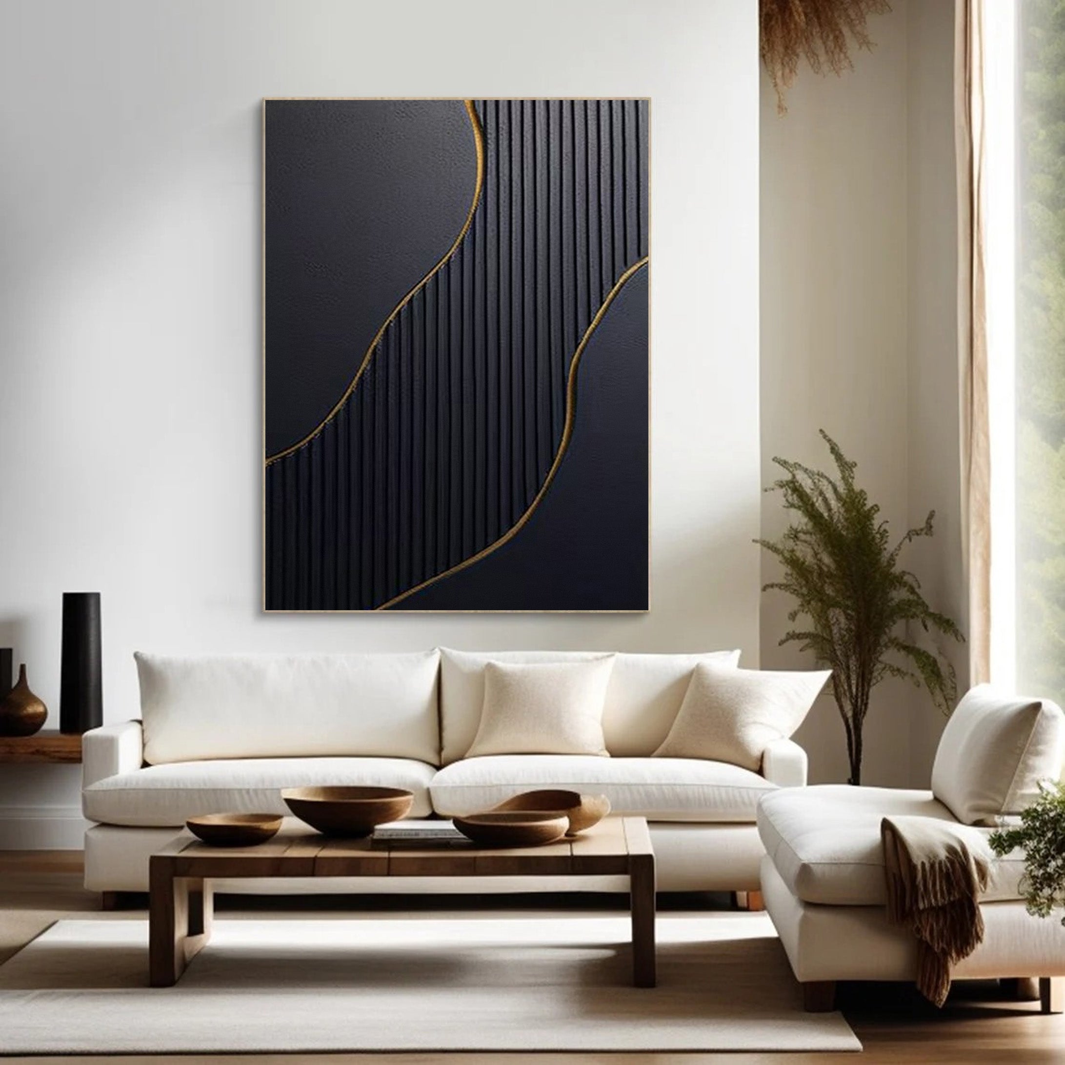 Sculpted Shadow & Gold: Modern Abstract, Textured Wall Decor #BGA 195