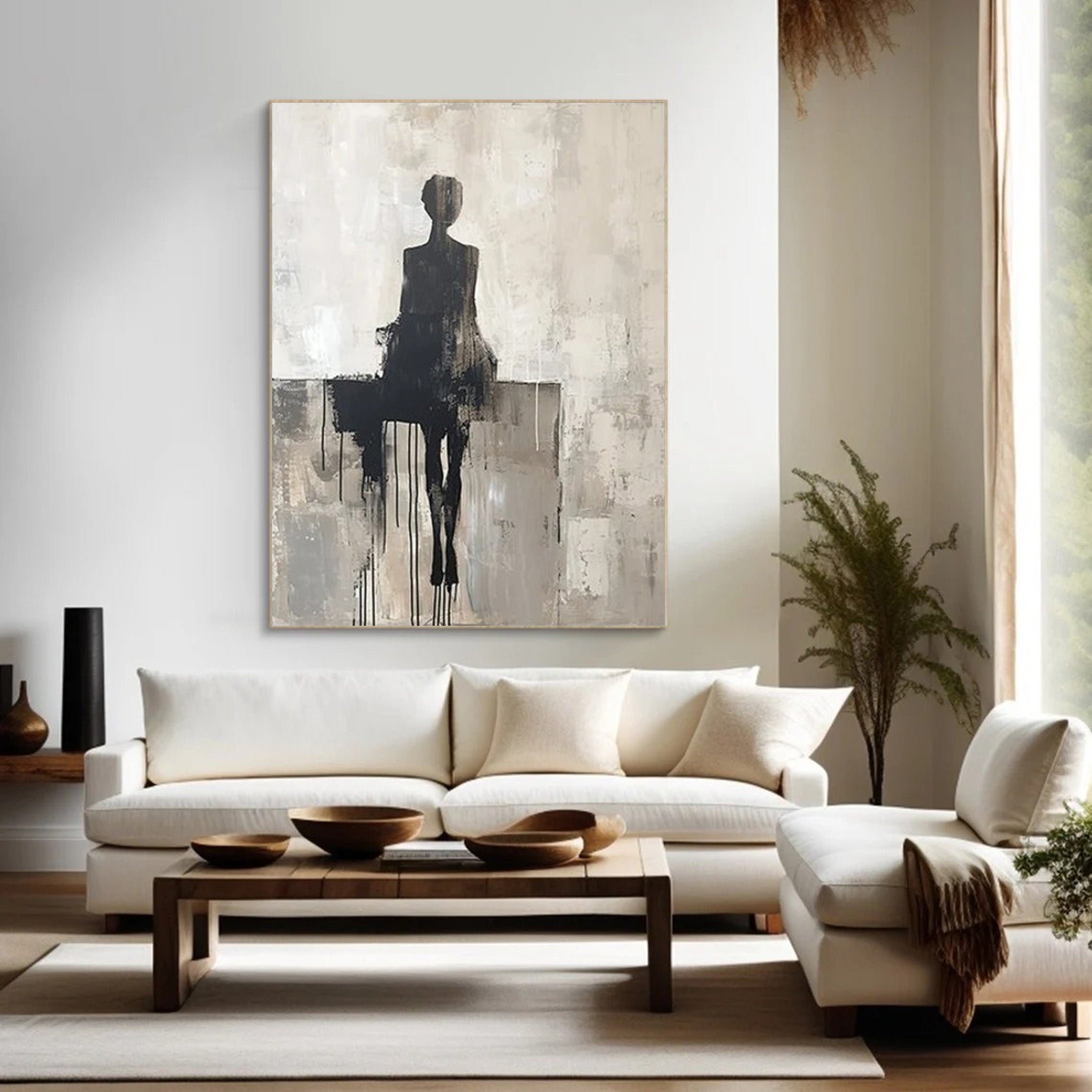 Abstract Figure Canvas, Textured Monochrome Wall Art #BGA 206