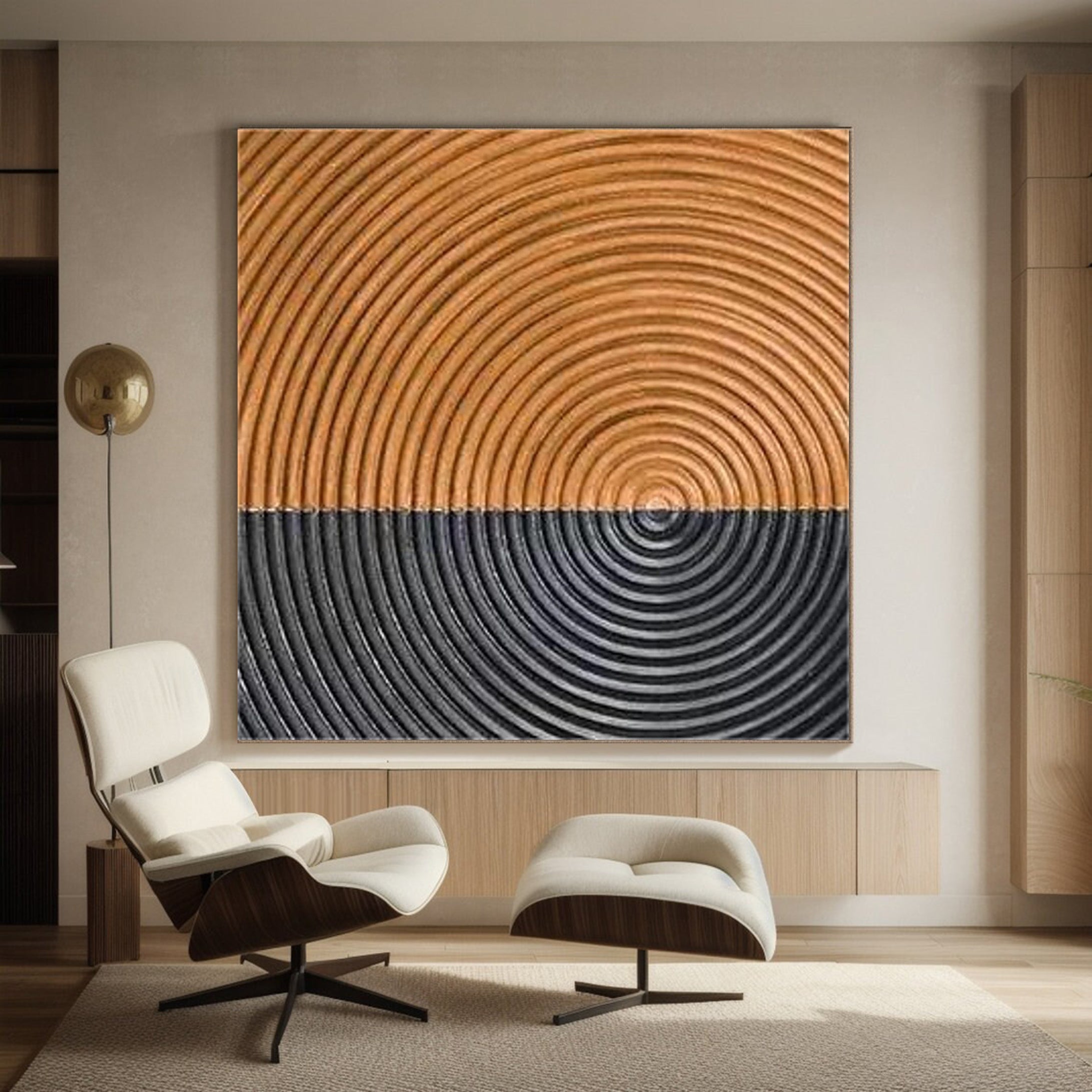 Dual Resonance: Abstract Circular Art, Two-Tone Textured Art #BGA 217