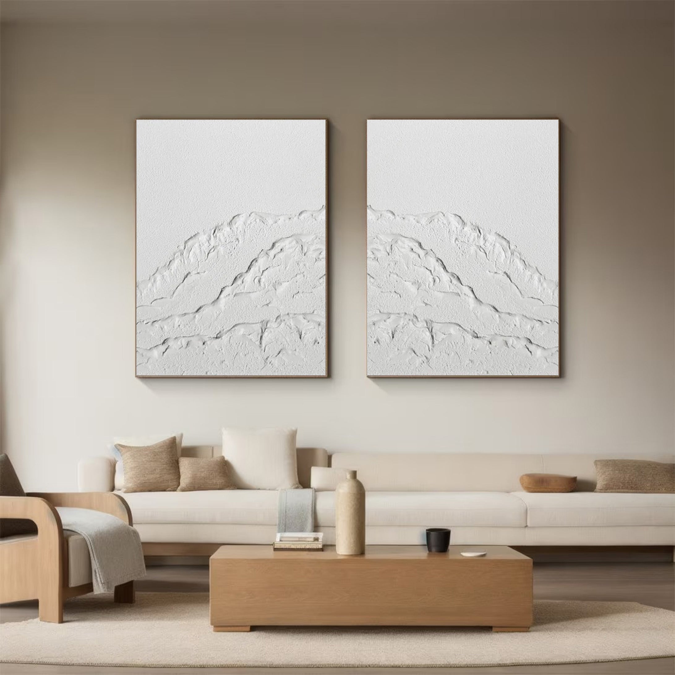 White Alpine Divide: Set of Two 3D Mountain Wall Art #BGA 213