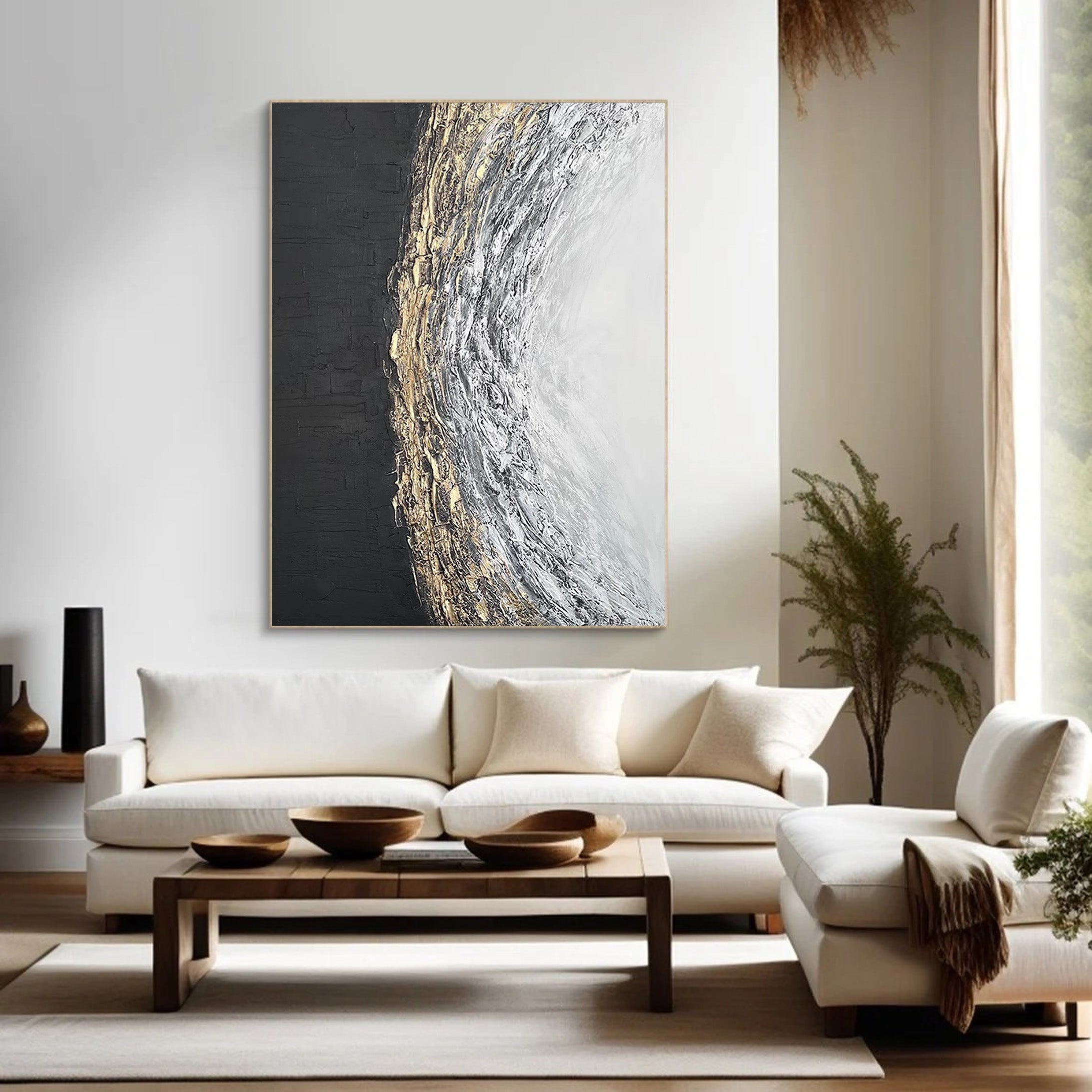 Sculpted Light: Textured Abstract Painting, Gold Accented Art #BGA 199