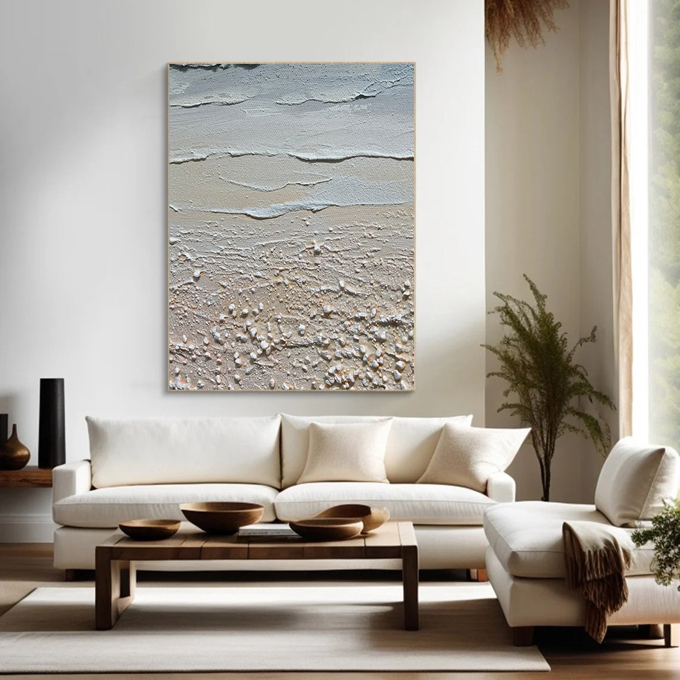 Large Abstract Beach Painting, Tactile Coastal Wall Art #BGA 210