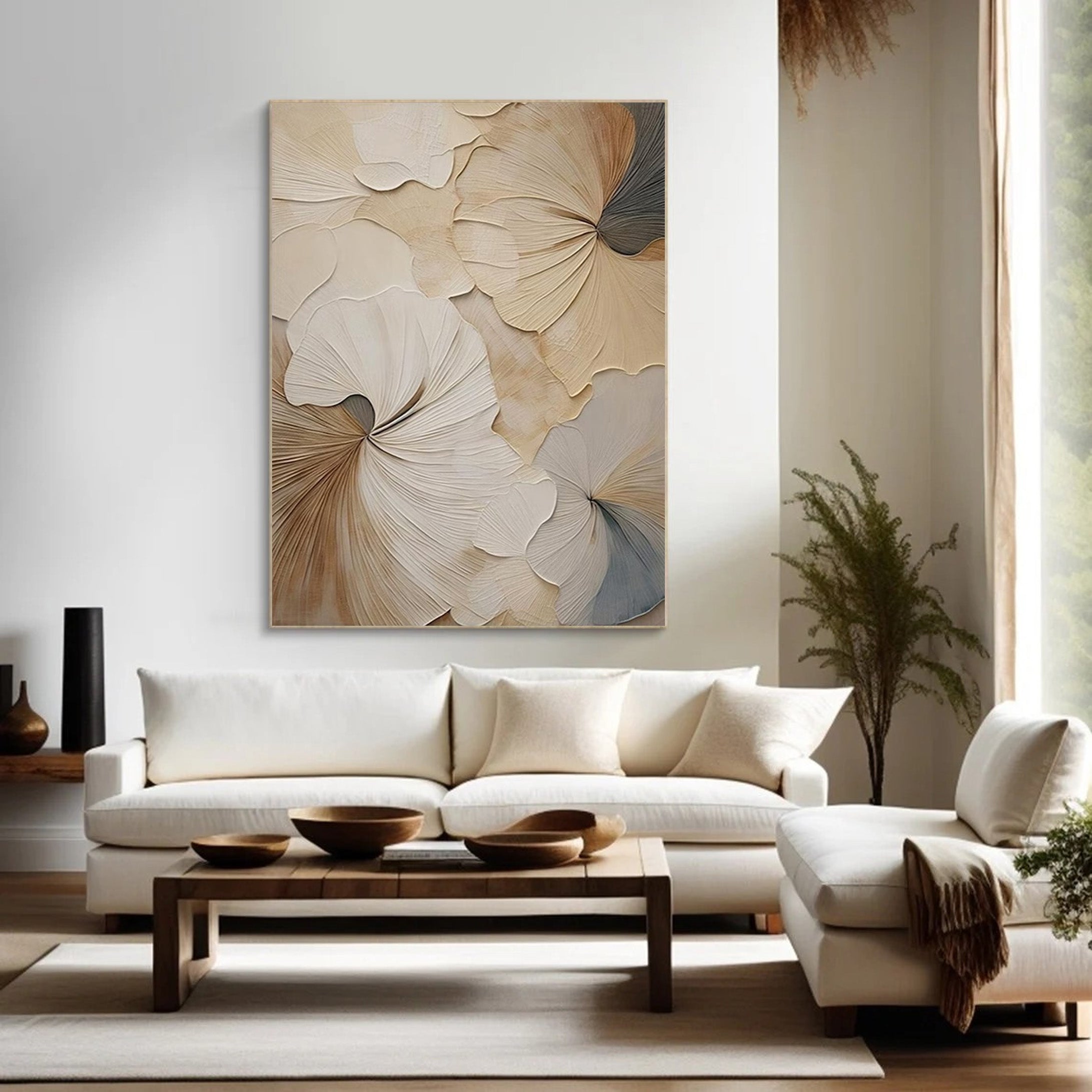 Neutral Bloom: Minimalist Floral Canvas, Elegant Beige Palette #BGA 205