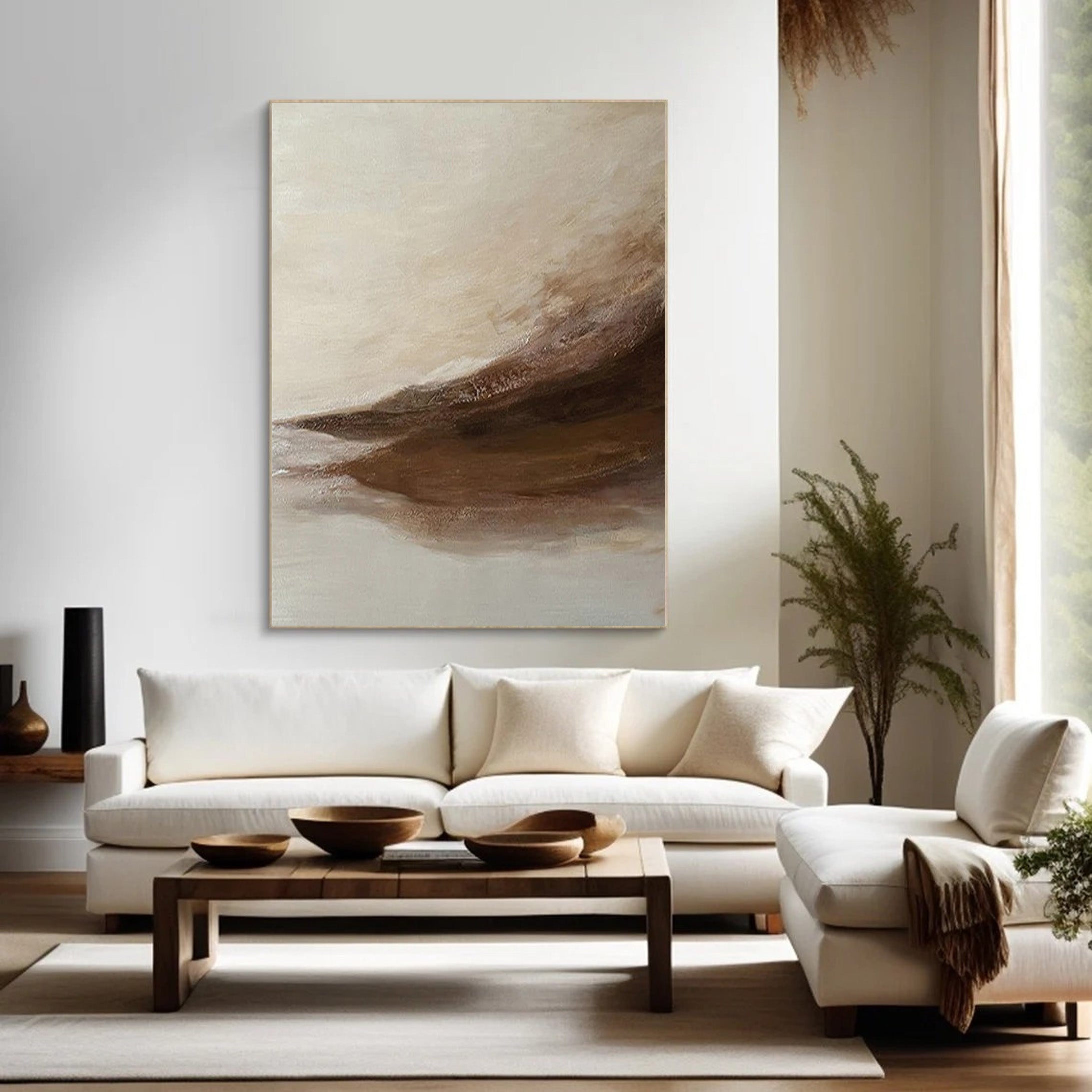 Whispering Sands: Beige And Brown Abstract Wall Canvas #BGA 209