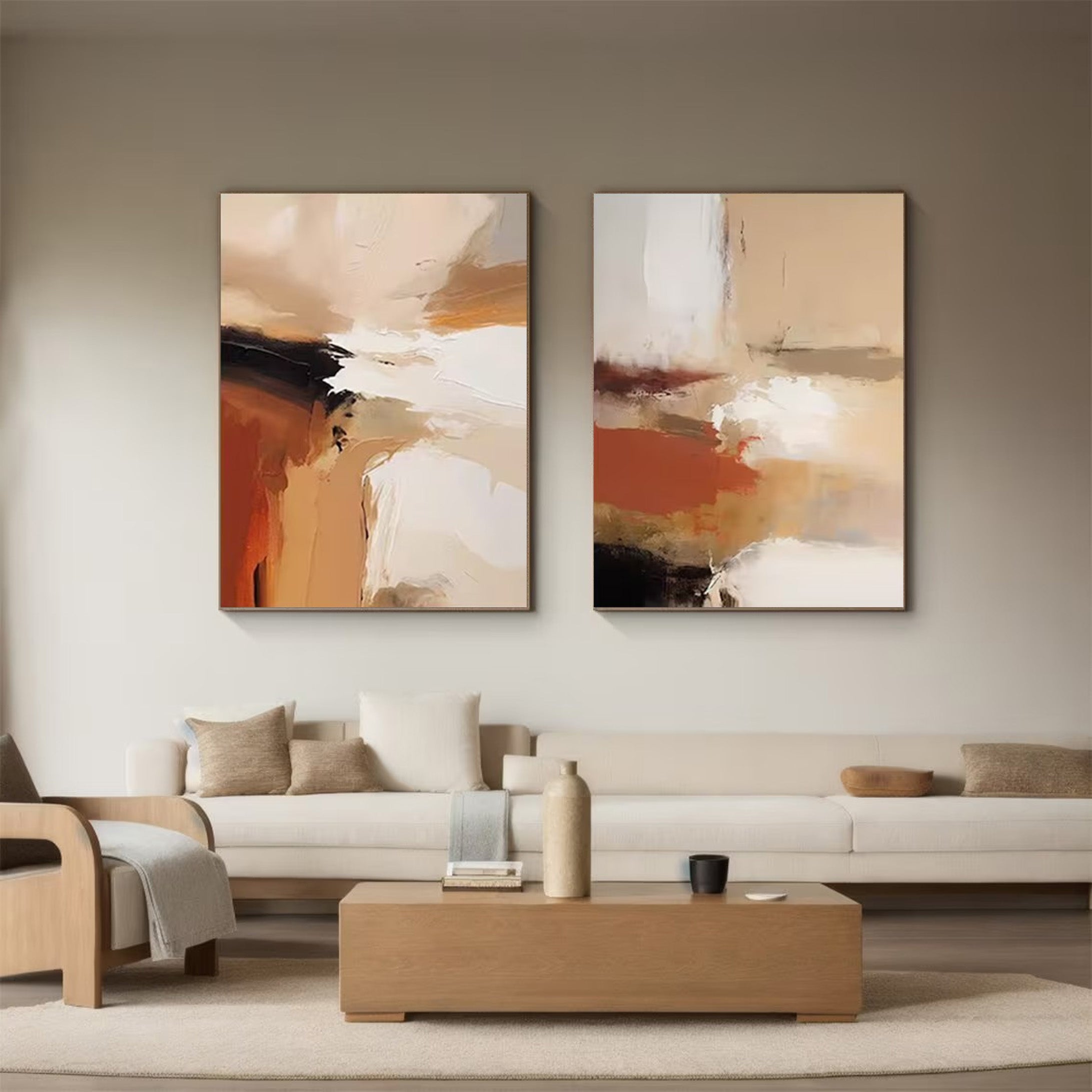 Earthen Duet: Set of 2 Abstract Paintings, Warm Terra Tones #BGA 211