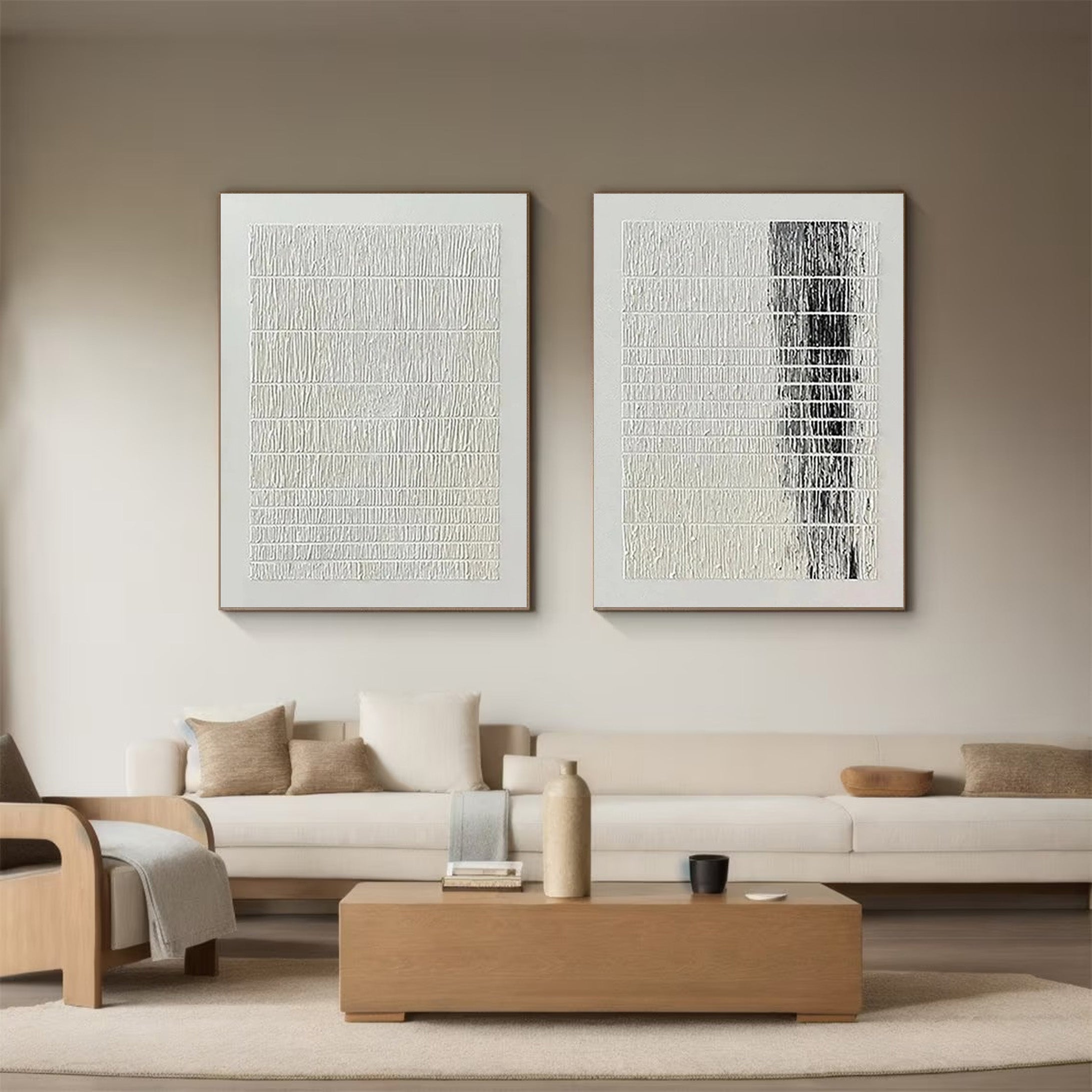 Set of 2 Abstract Wall Art, Black & White Linear Pattern #BGA 215