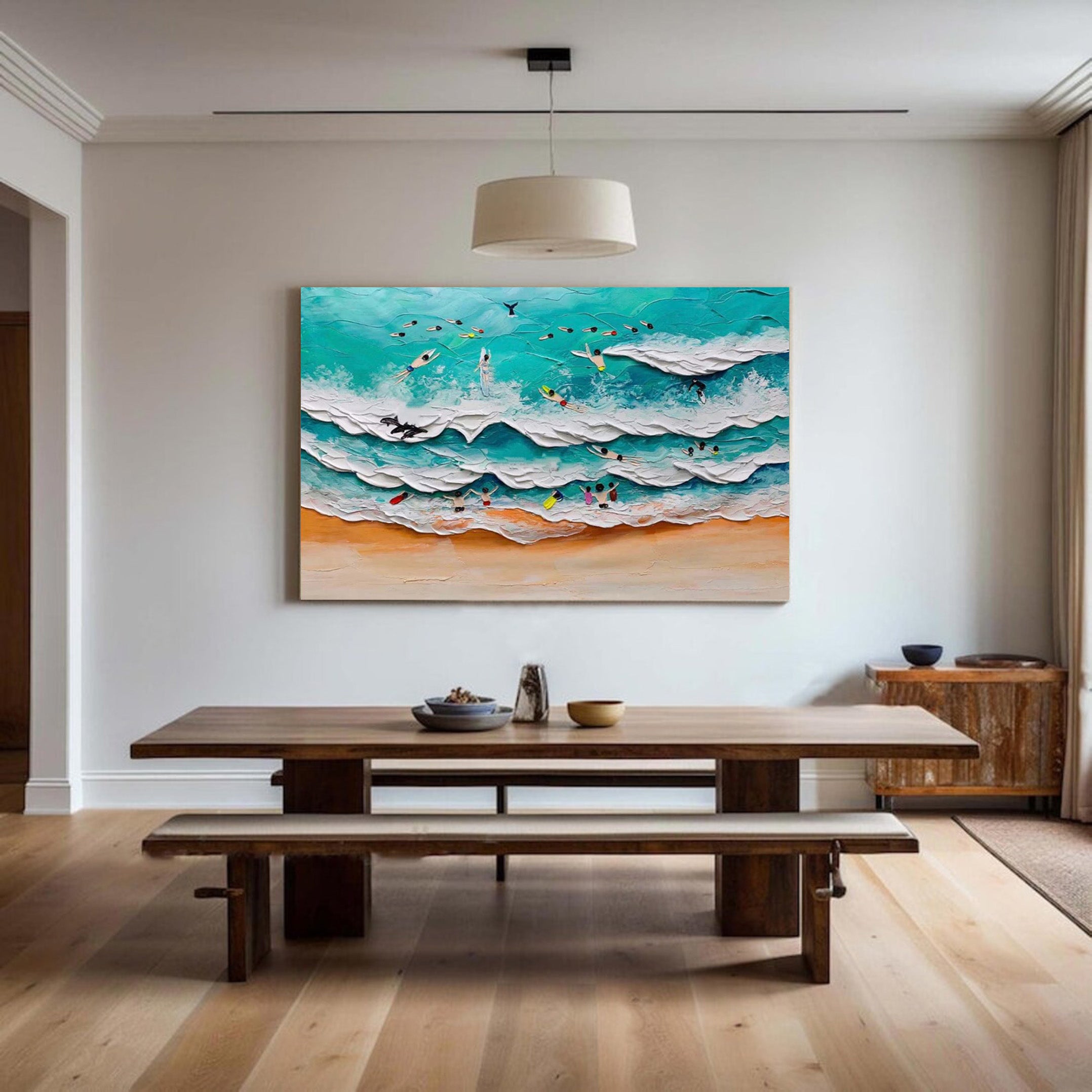 Colorful Beach with Surfers, Tactile Ocean Wall Art #BGA 235