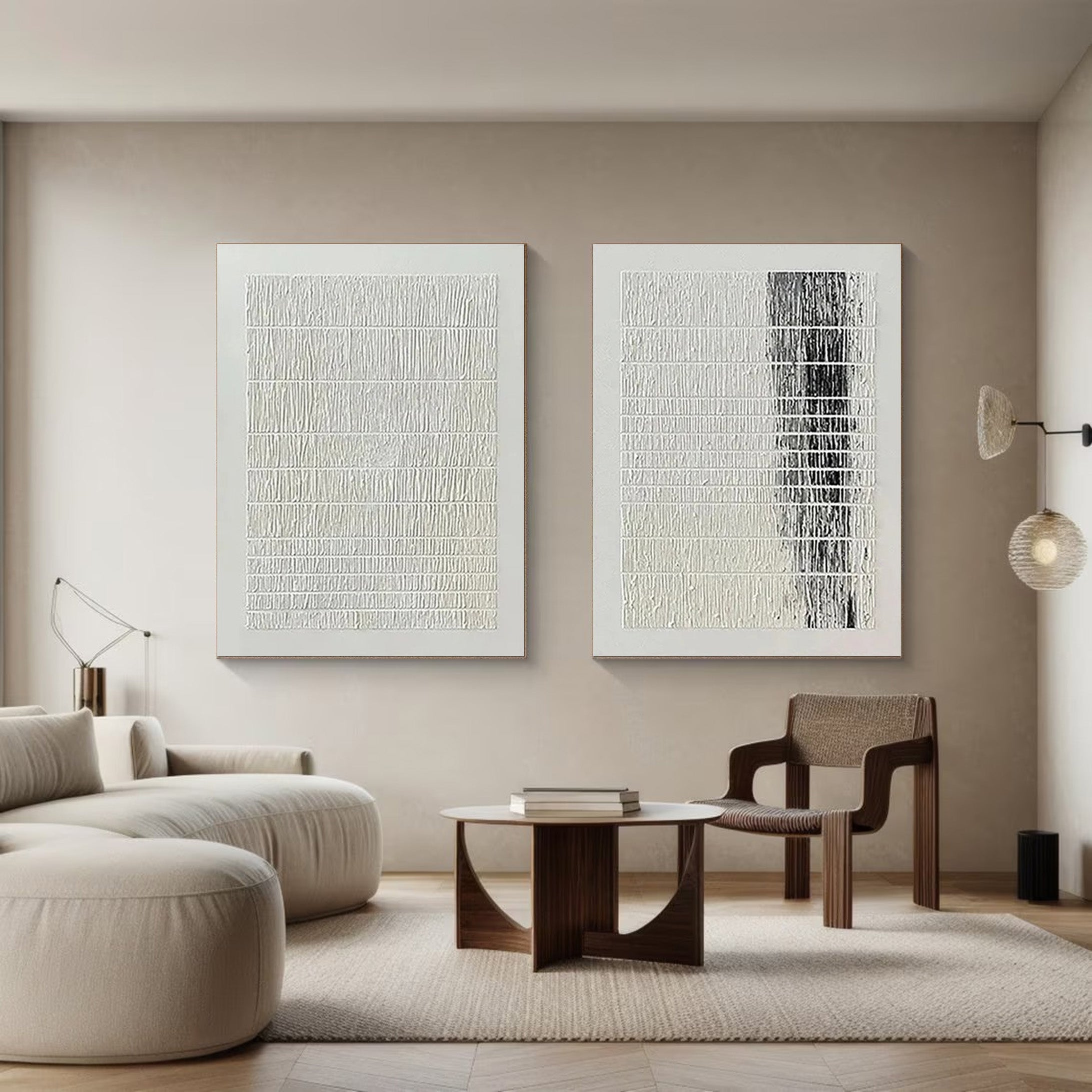 Set of 2 Abstract Wall Art, Black & White Linear Pattern #BGA 215