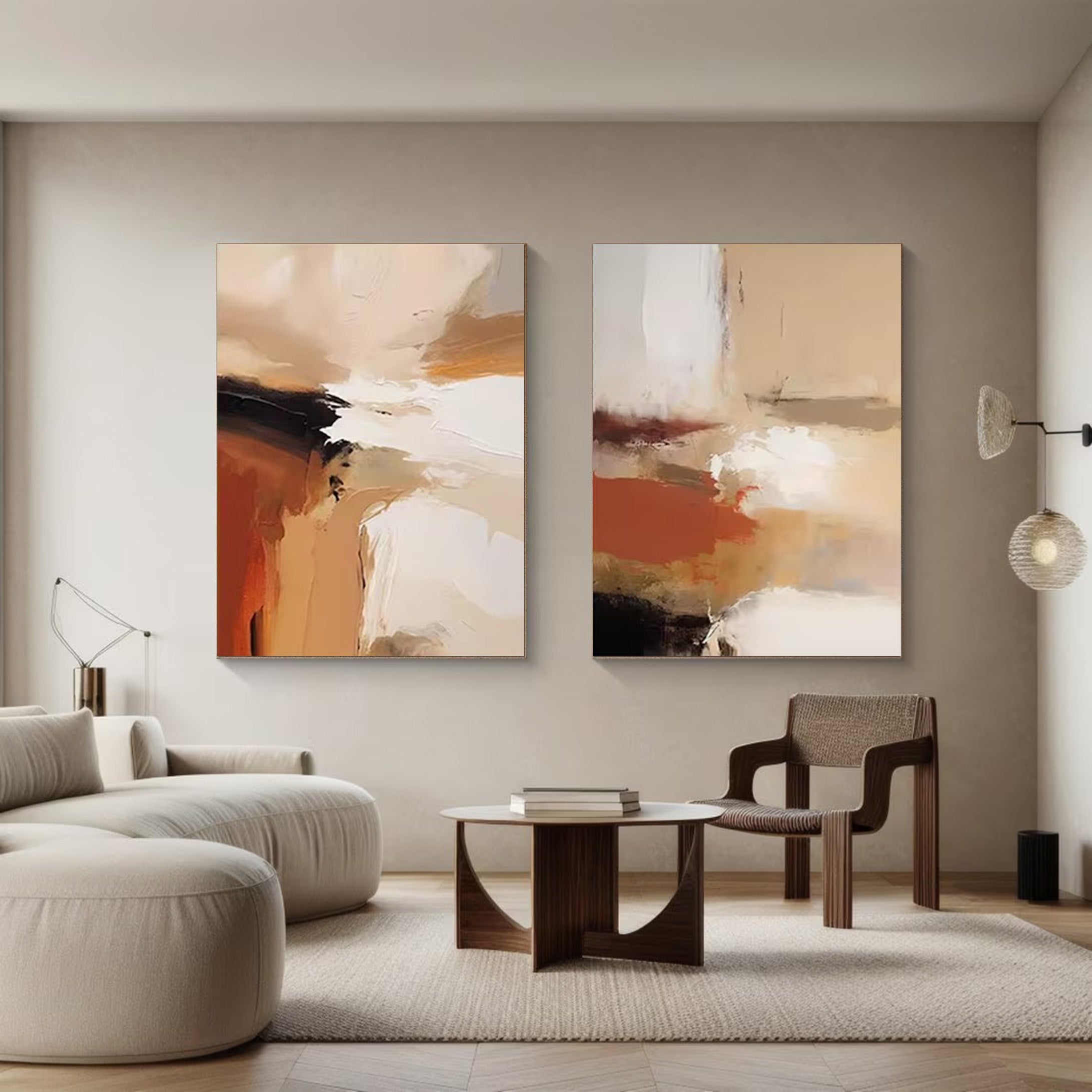 Earthen Duet: Set of 2 Abstract Paintings, Warm Terra Tones #BGA 211