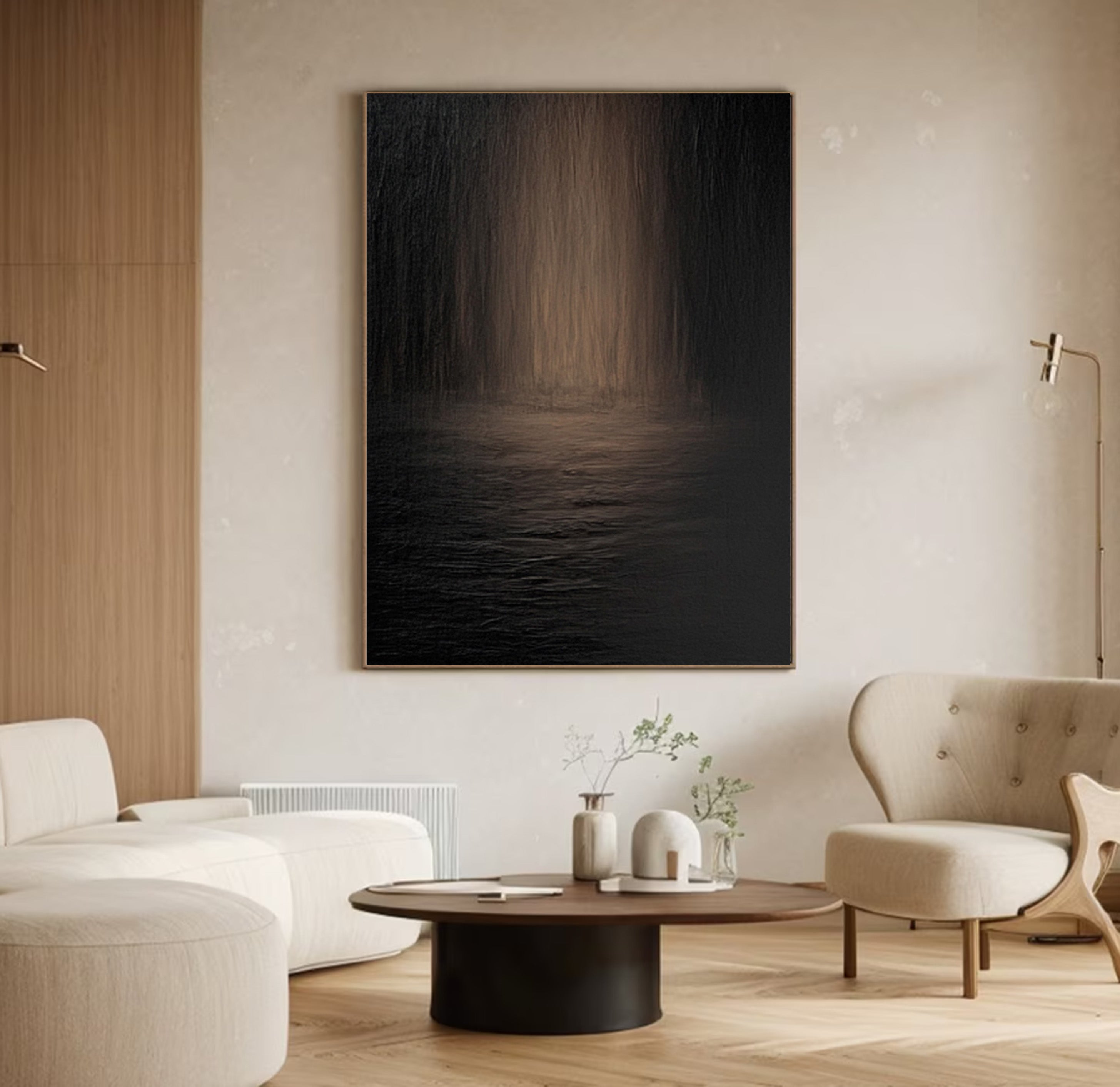 Modern Minimalist Painting of Dark Water and Blurred Depths #BGA 284