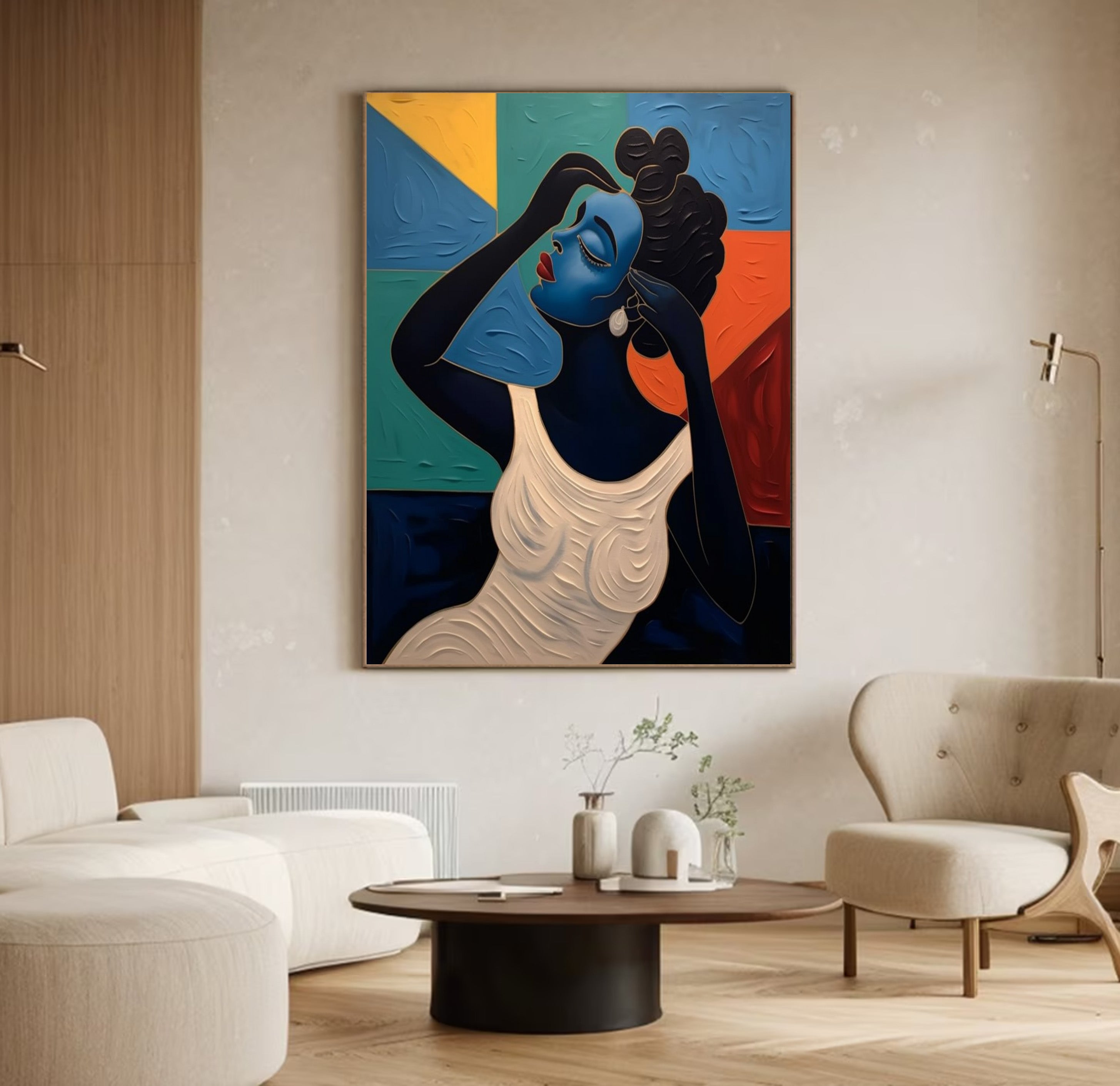 Textured Portrait with Bold Color Blocks, Modern Stylized Art #BGA 254