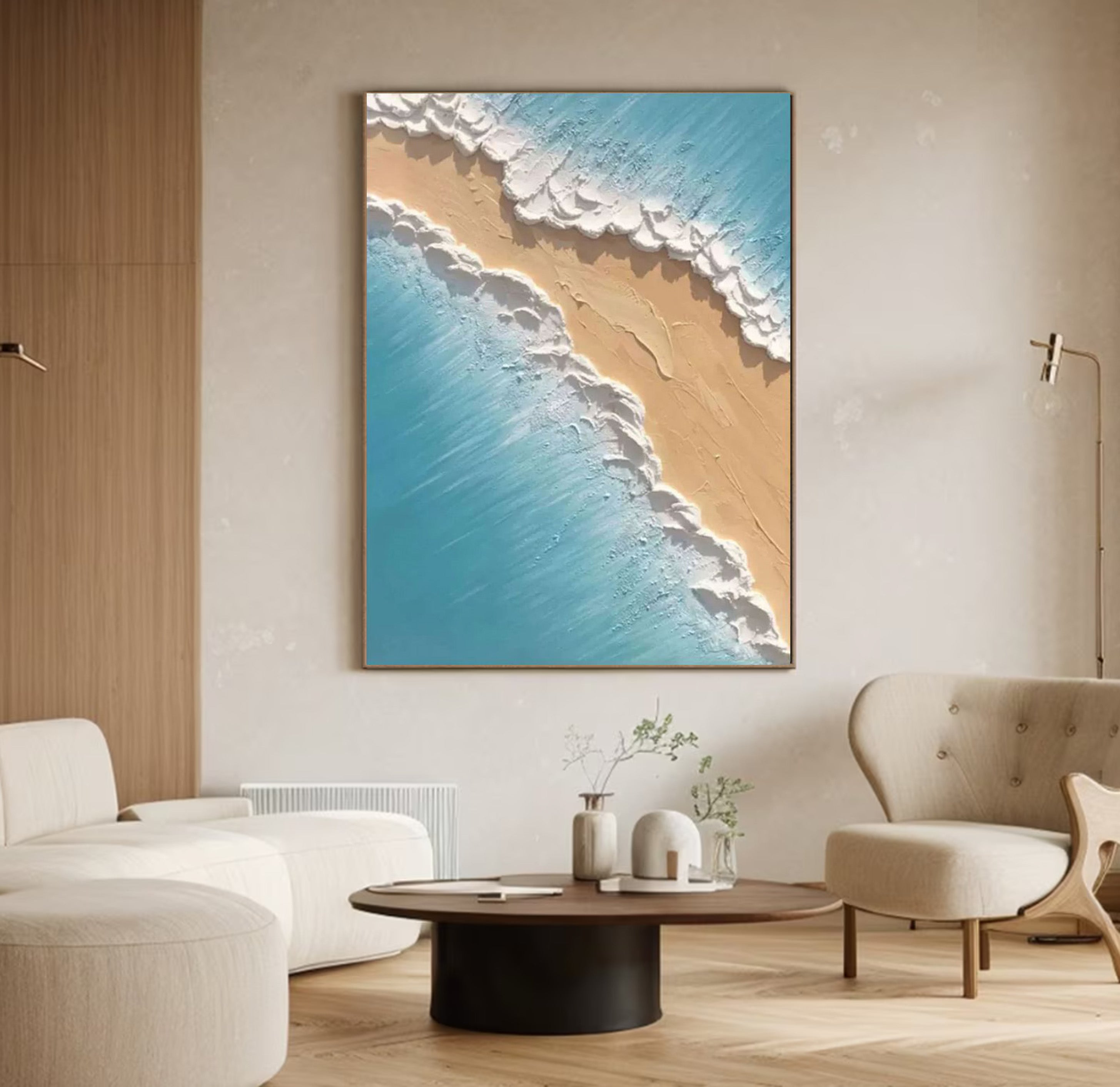 Contemporary Overhead Beach Painting, Tactile Shoreline Art #BGA 246