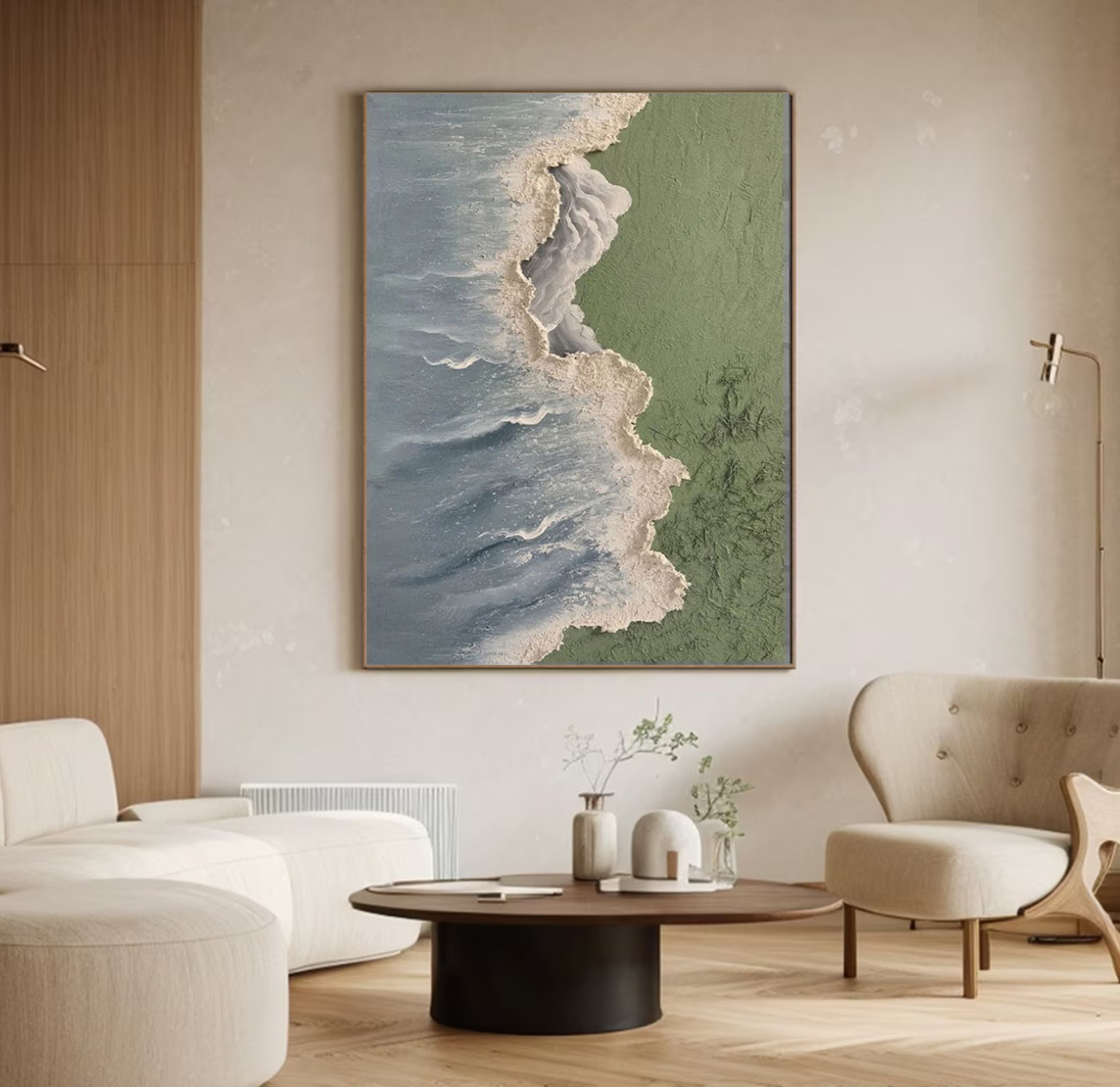 Contemporary Overhead Beach Painting, Tactile Coastal Art #BGA 244