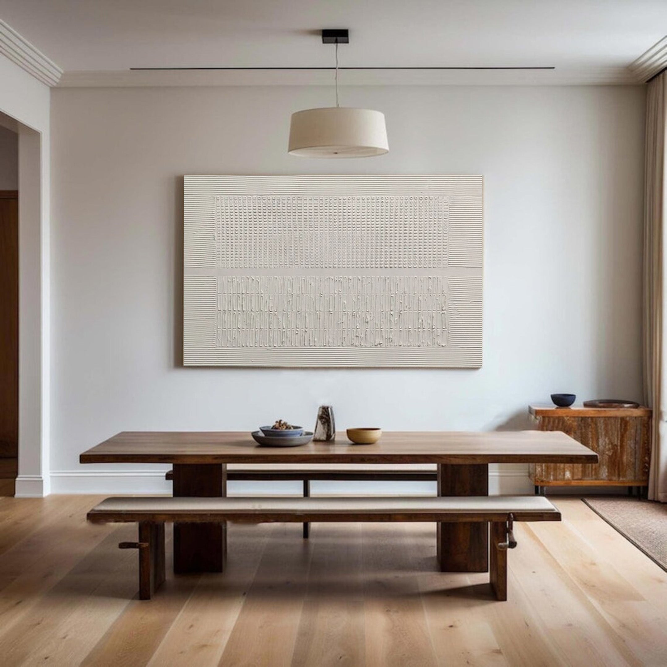 Textured Grid: Contemporary White Plaster Wall Painting #BGA 232