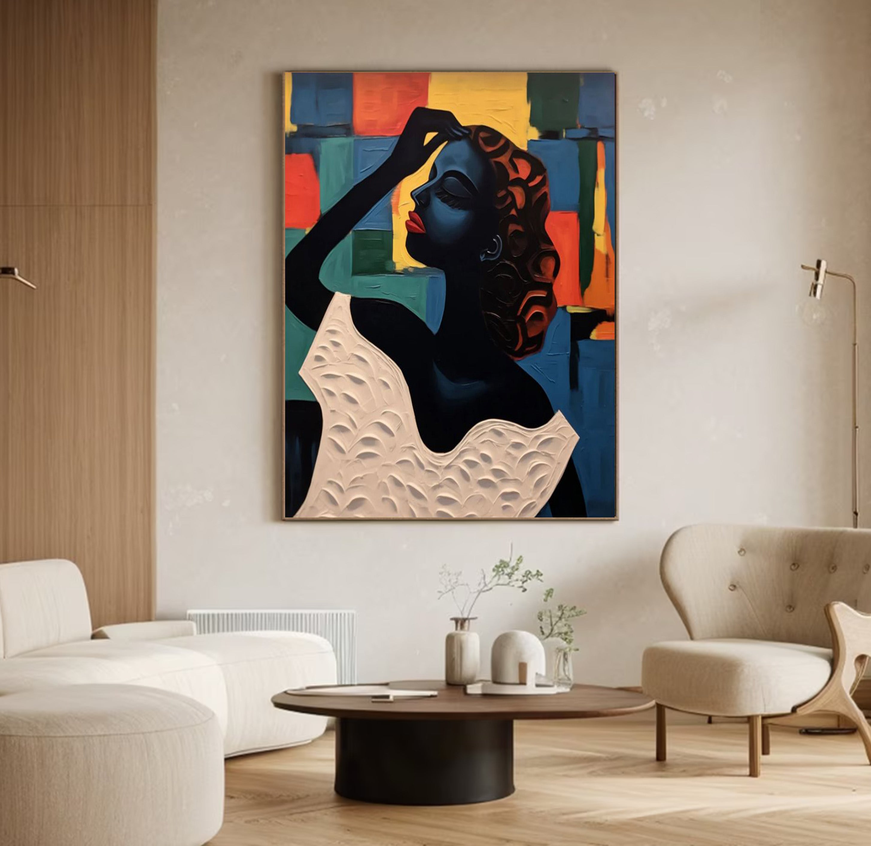 Textured Portrait with Bold Color Geometry, Modern Wall Art #BGA 257
