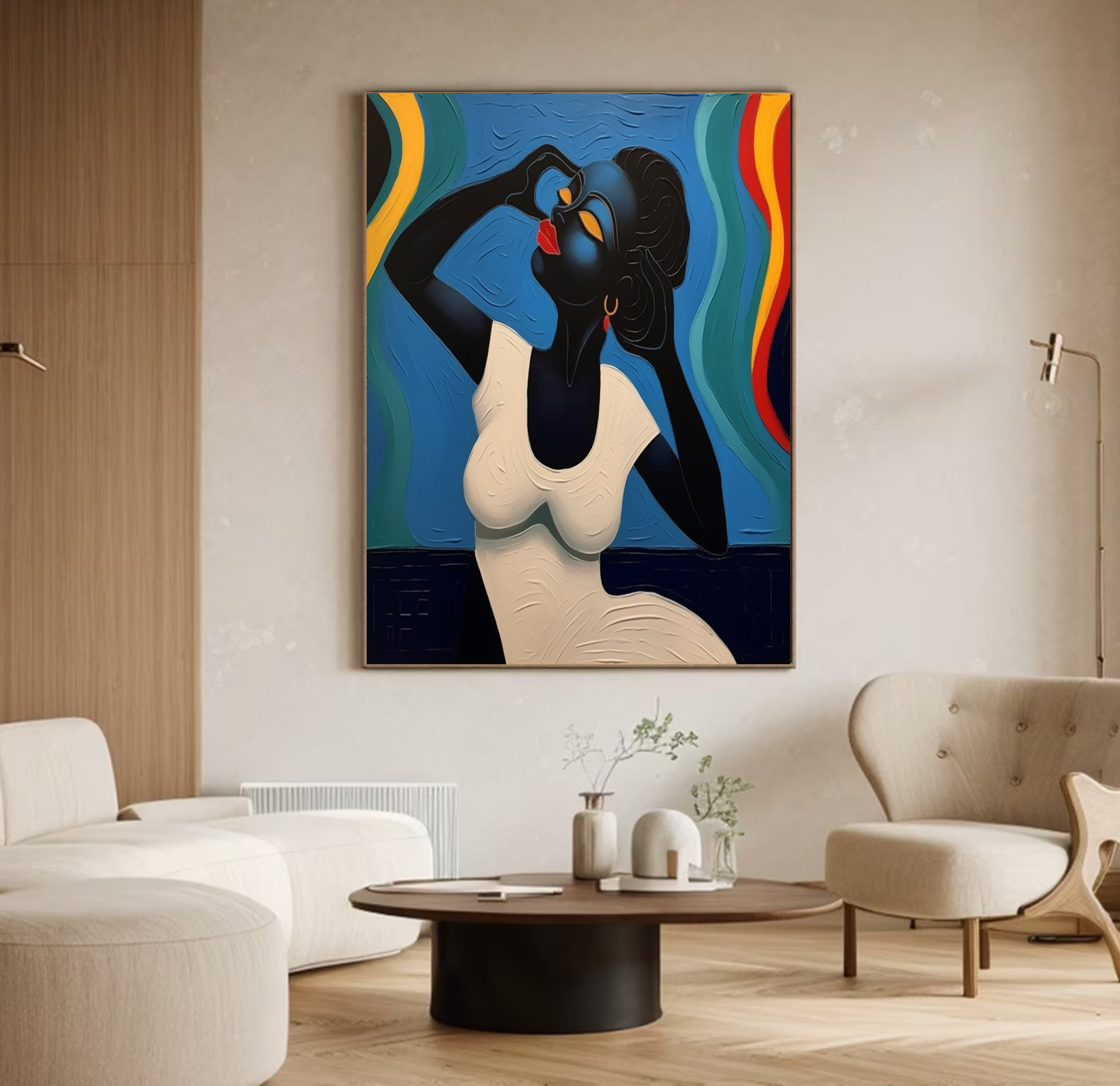 Stylized Portrait with Textured Color Waves, Modern Wall Art #BGA 256