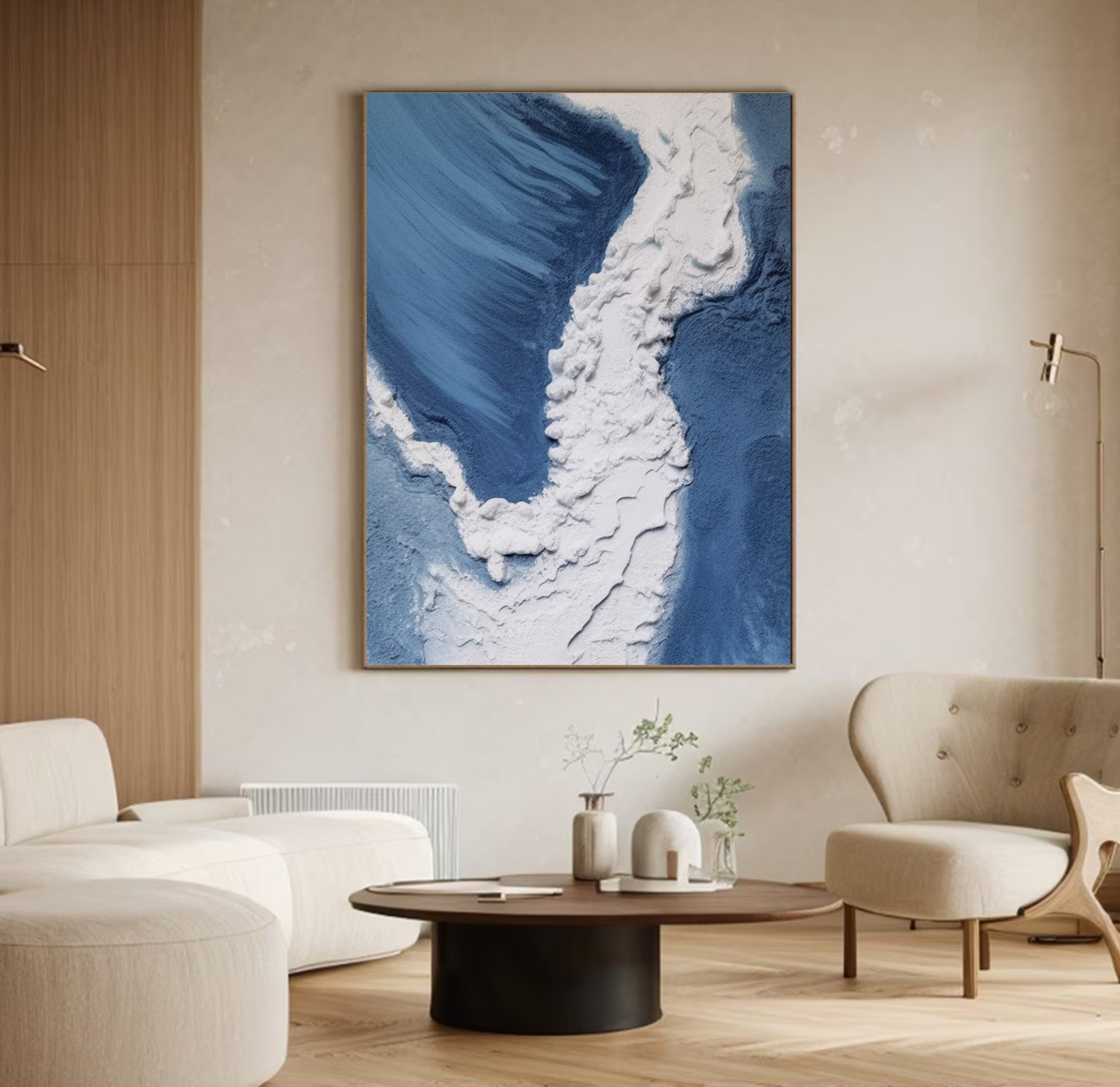 3D Textured Aerial Ocean, Minimalist Blue and White Art #BGA 247