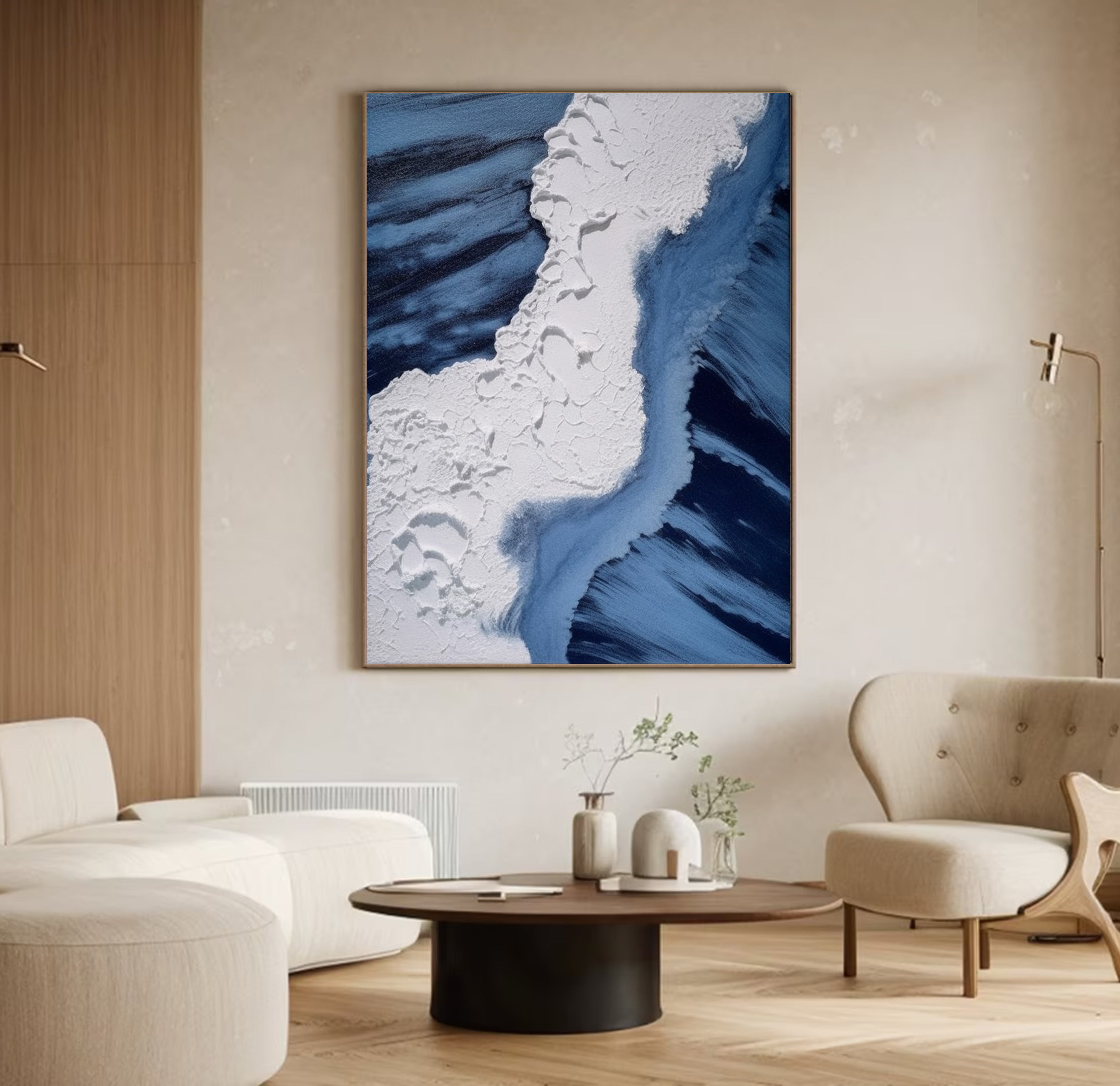 Textured Ocean Abstract, Bold Blue and White Wall Art #BGA 241