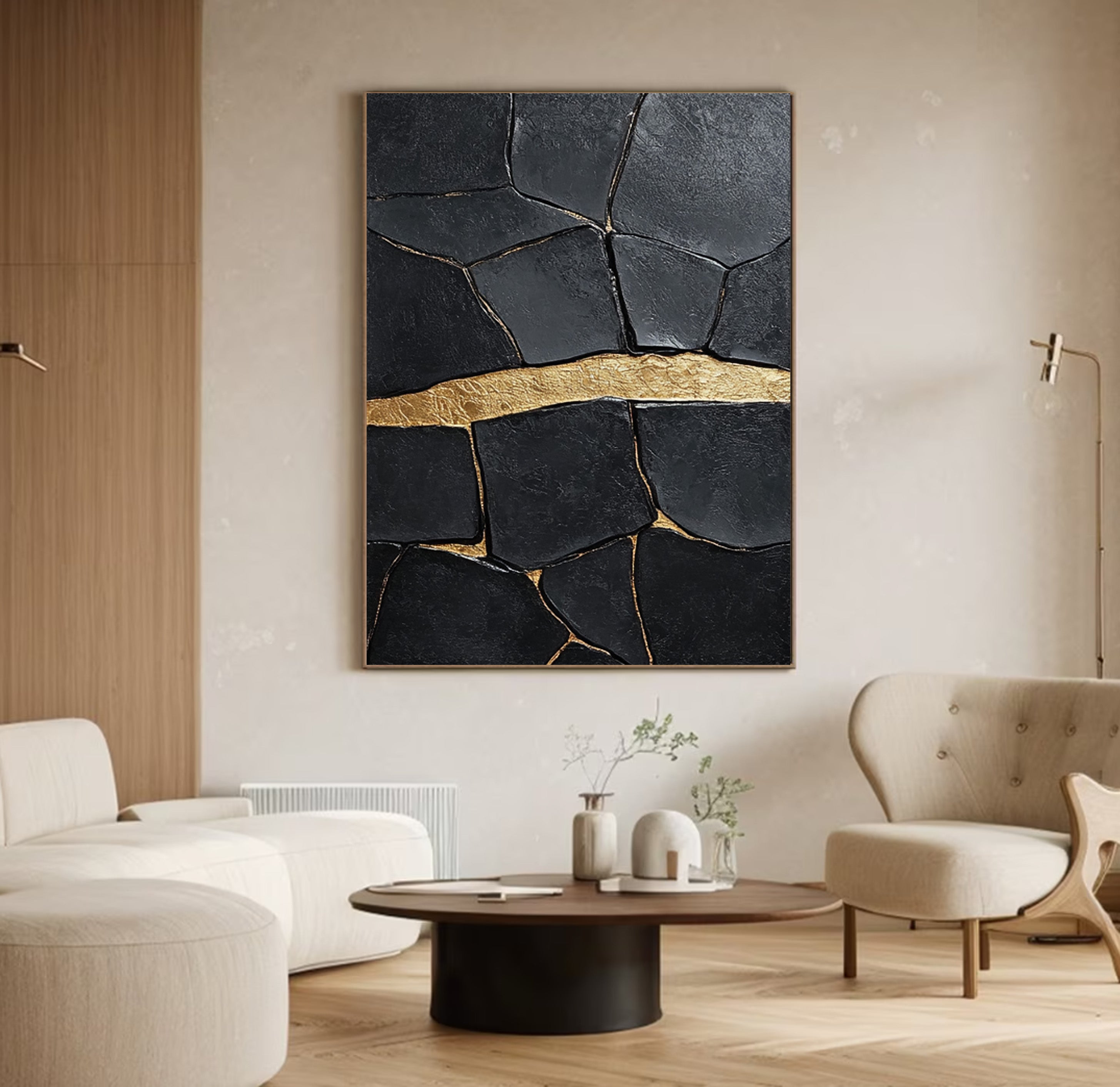 Textured Black Canvas with a Striking Horizontal Gold Accent #BGA 266