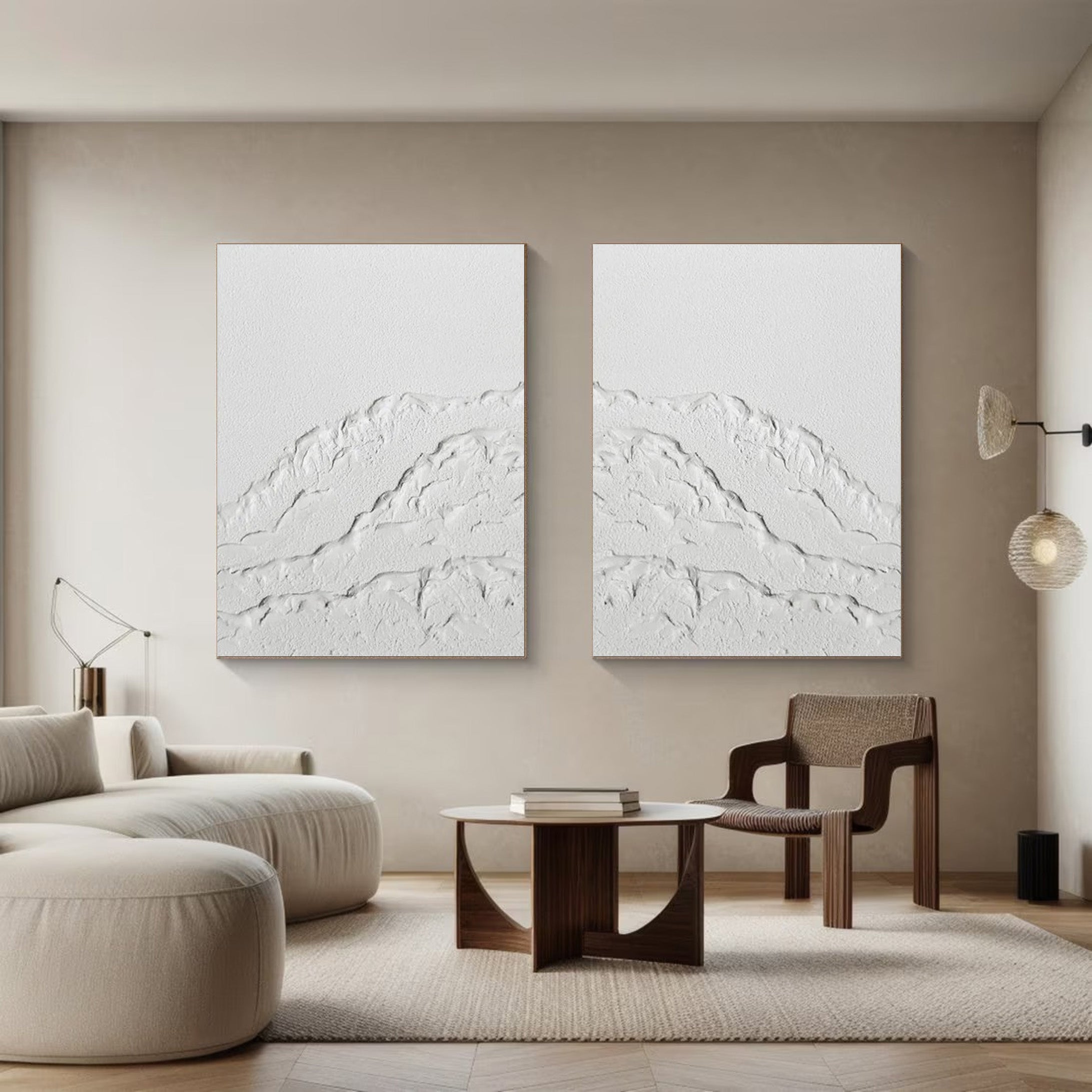 White Alpine Divide: Set of Two 3D Mountain Wall Art #BGA 213