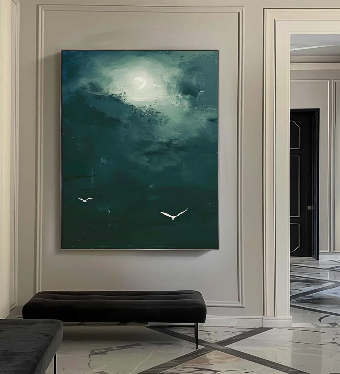 Modern Bird Art, Atmospheric Green Sky, Unique Wall Decor #BGA 149
