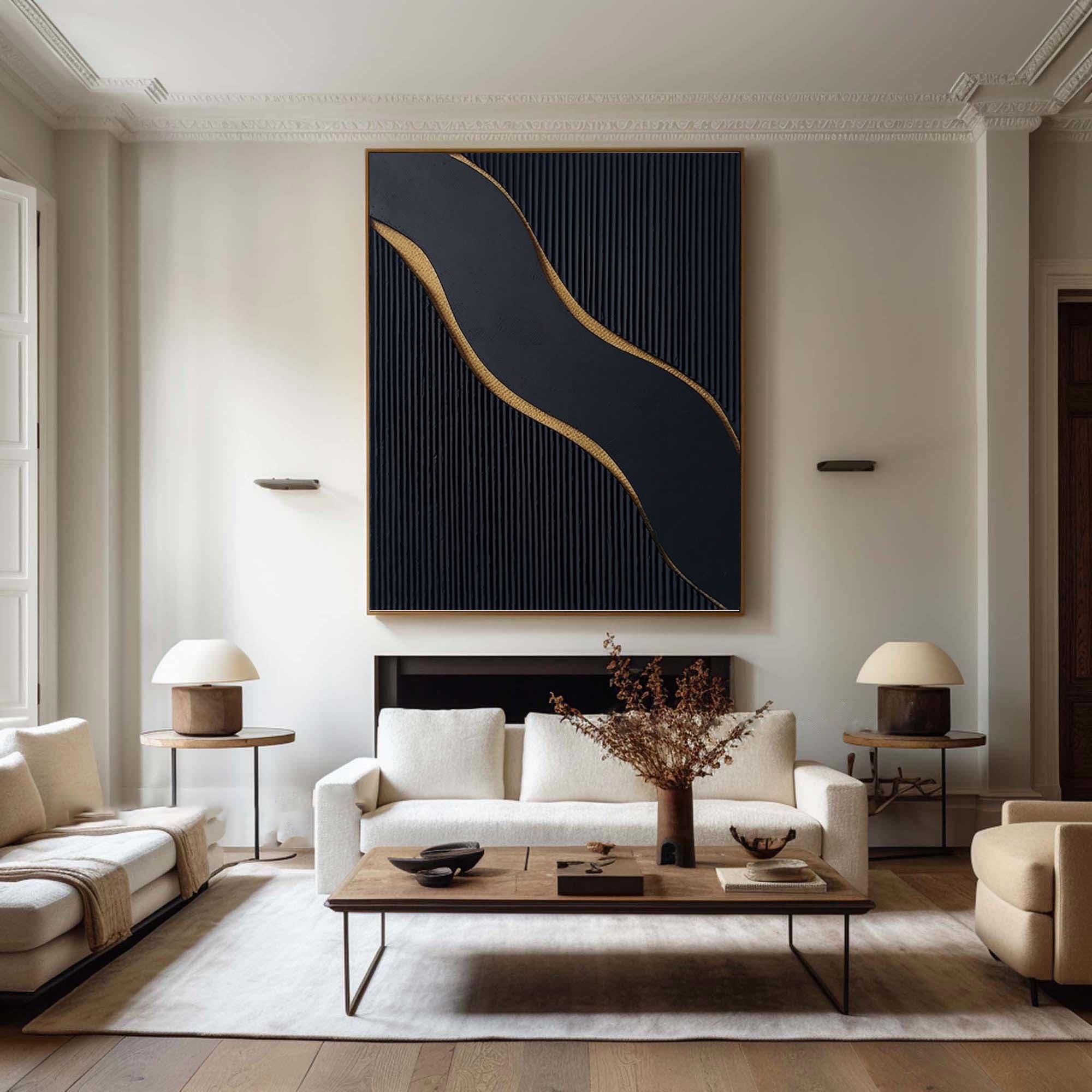 Large Black and Gold Abstract Canvas Art for Home Decor #BM 084