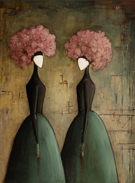 Large Elegant Figurative Wall Art Vintage Floral Portrait Painting