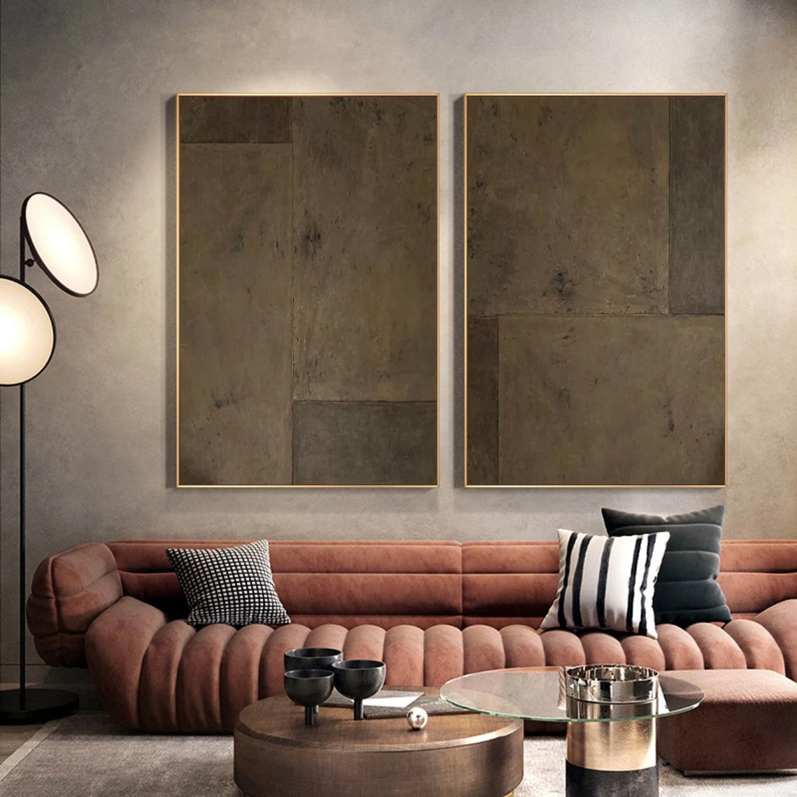 Contemporary Brown Set of 2, Textured Minimalist Design #BGA 164