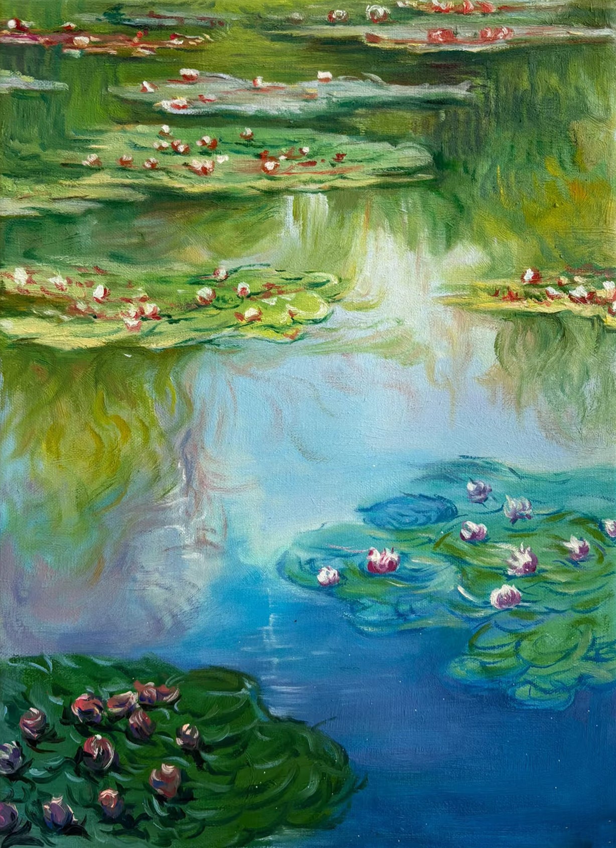 Monet's Water Lilies Tribute, Vertical Impressionist Depth #BGA 179