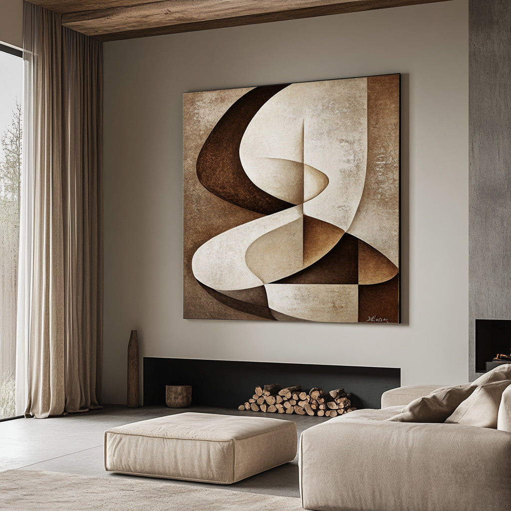 Beige & Brown Geometric Abstract Painting #BBA 092