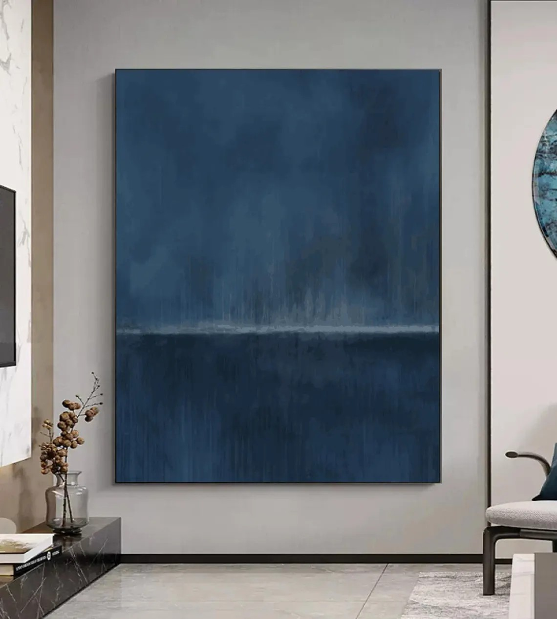 Deep Blue Gradient Minimalist Art, Contemporary Wall Painting #BGA 131